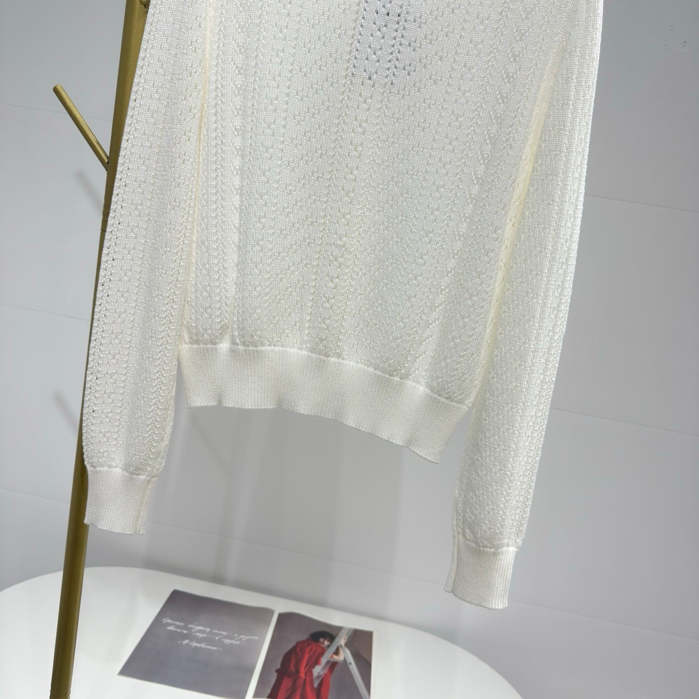 Celine 26s Long-Sleeve Cardigan White Knit 363547