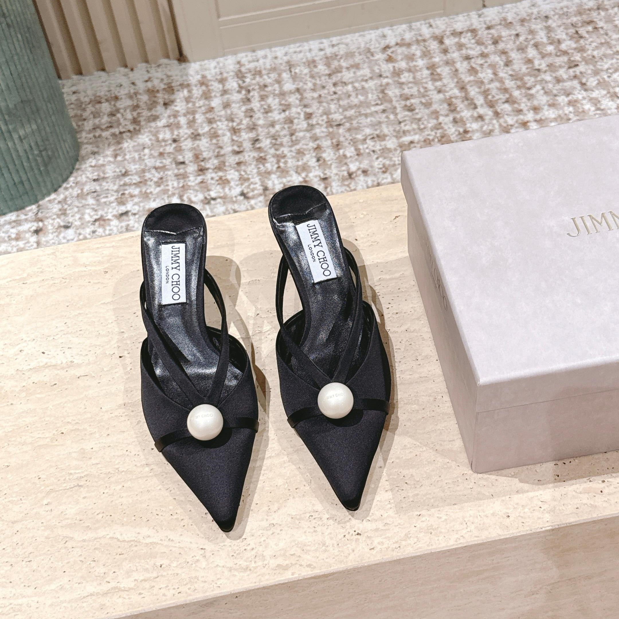 Jimmy Sana Mule 50mm Black Satin Fabric 431842