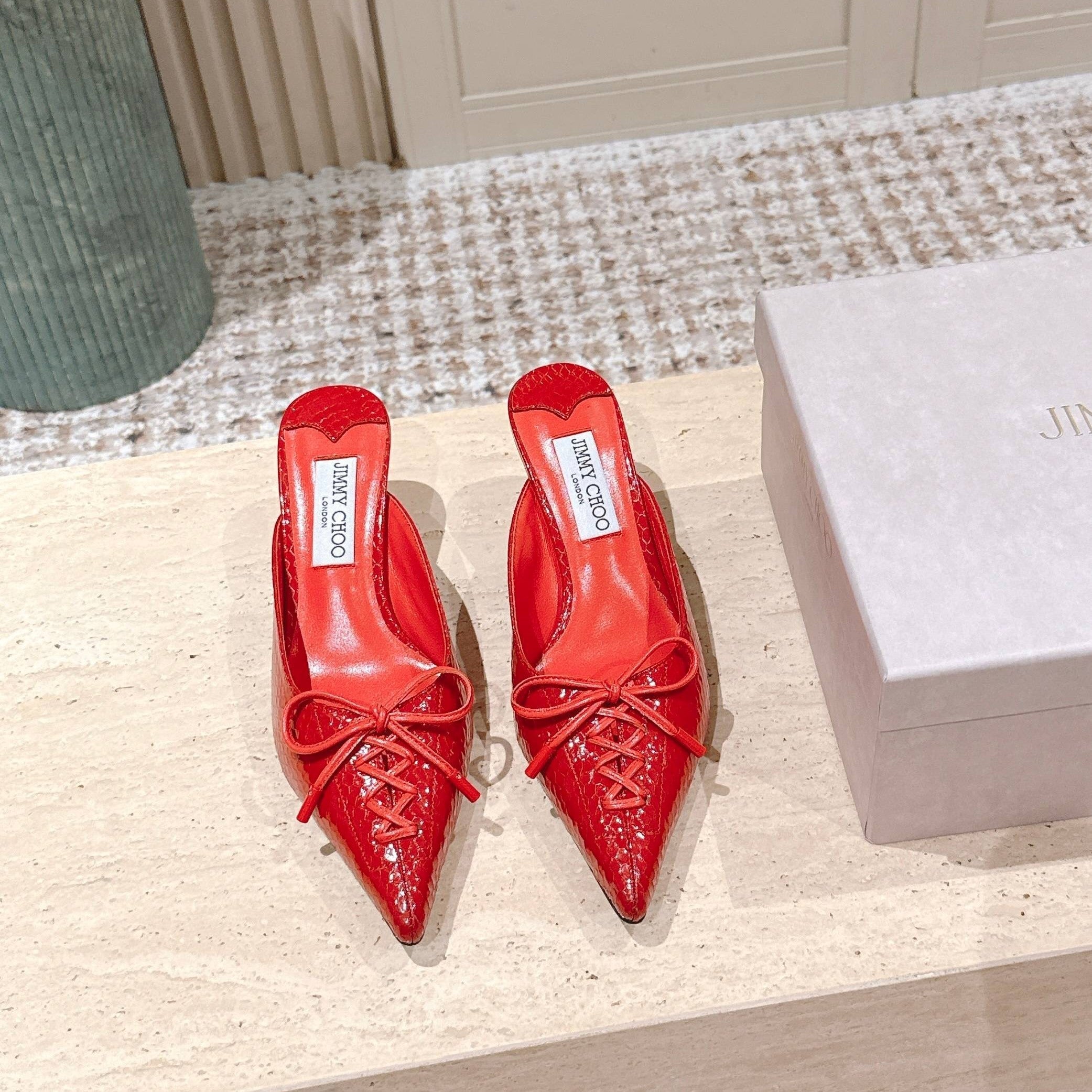 Jimmy Snake Embossed Scarlett Mule 50mm Bright Red Cowhide 431845