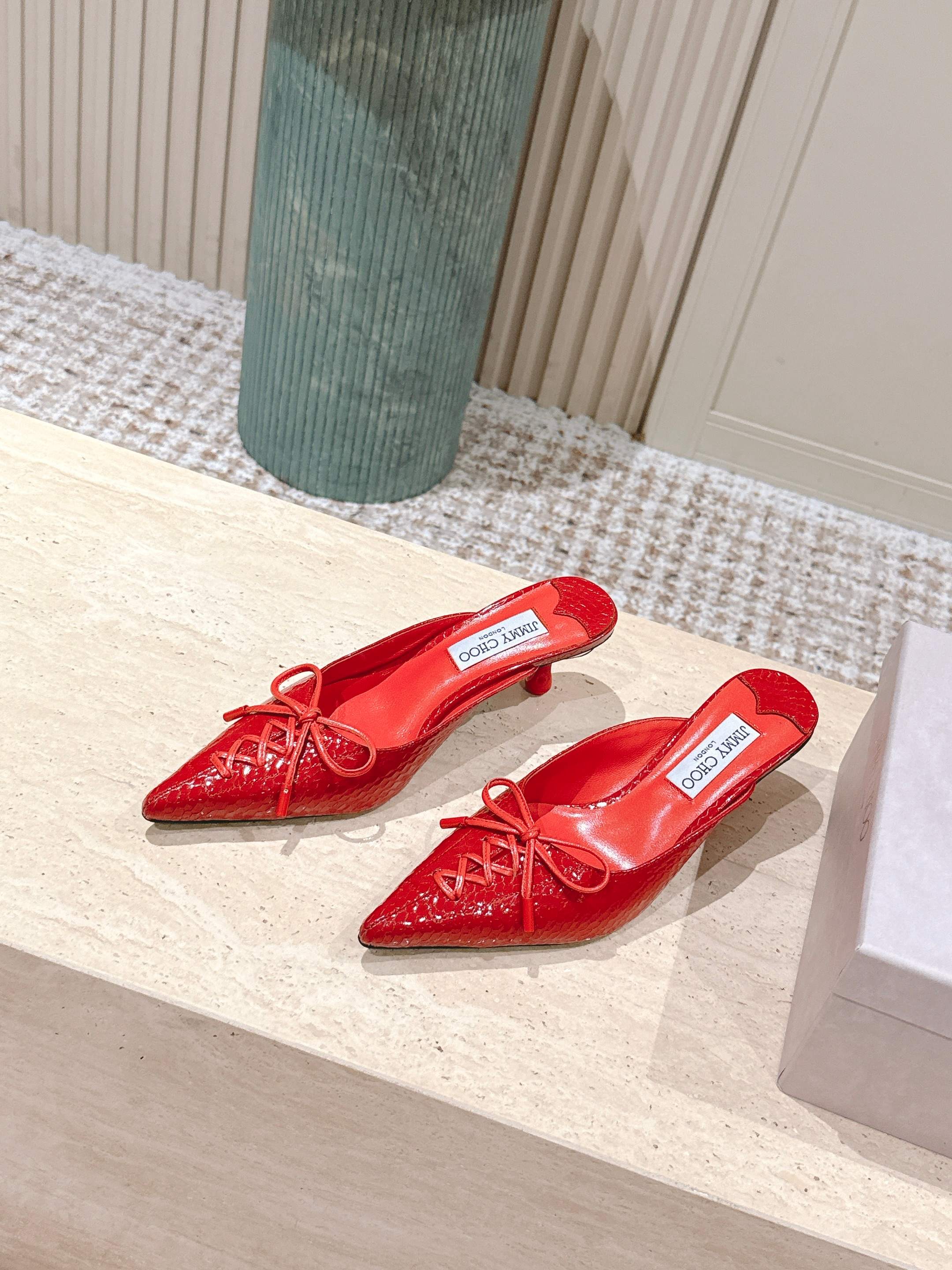 Jimmy Snake Embossed Scarlett Mule 50mm Bright Red Cowhide 431845