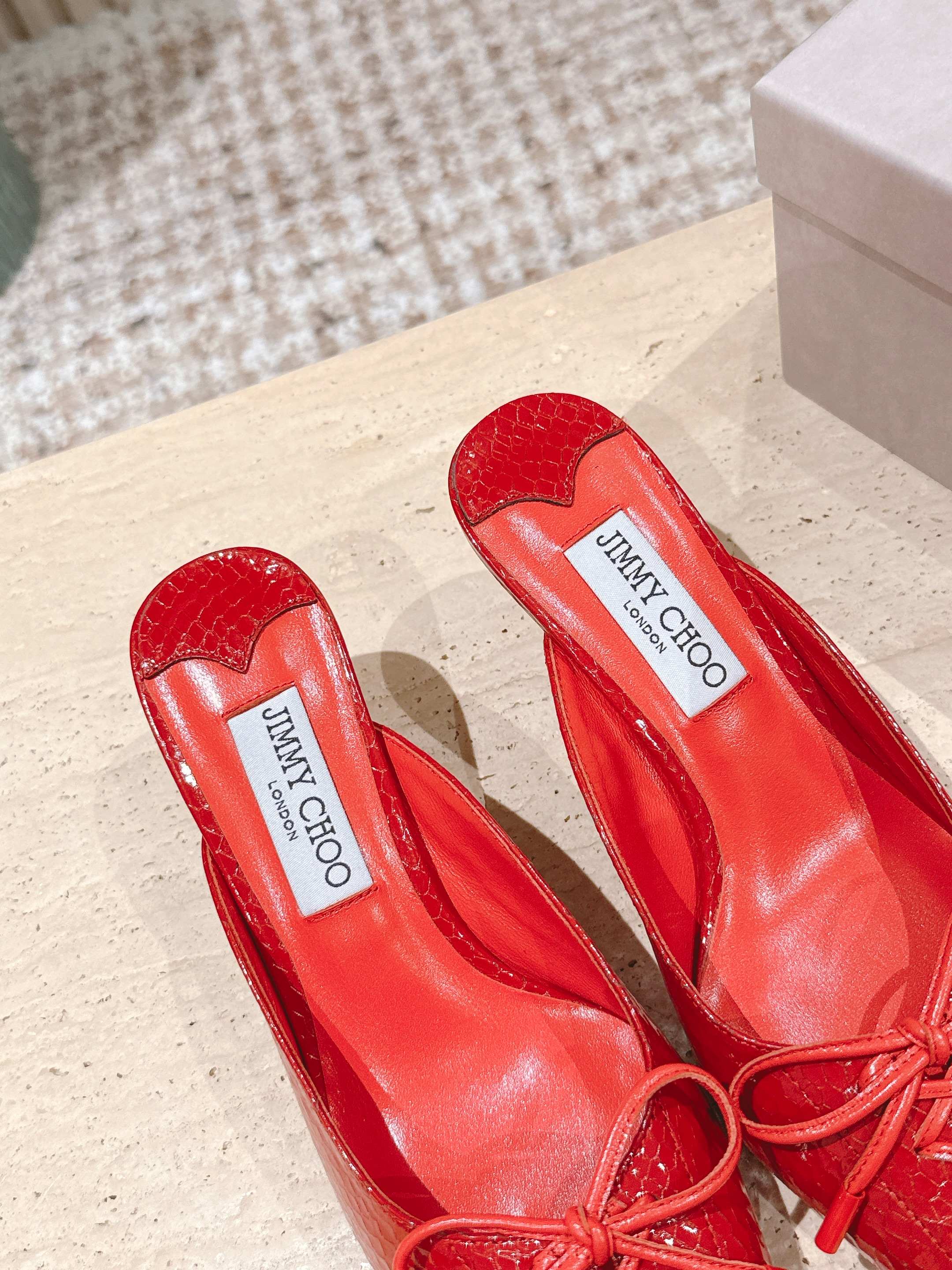 Jimmy Snake Embossed Scarlett Mule 50mm Bright Red Cowhide 431845