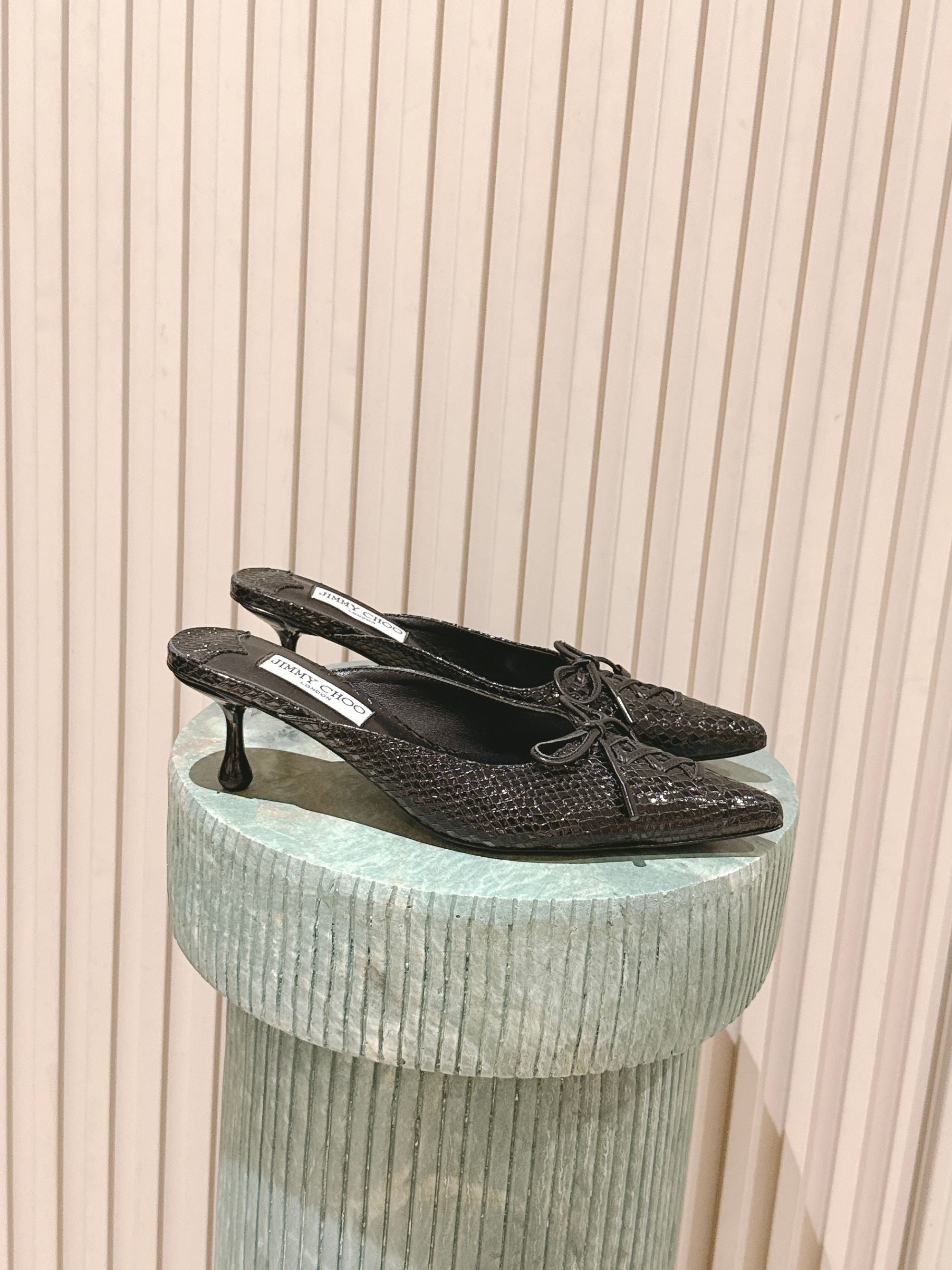 Jimmy Snake Embossed Scarlett Mule 50mm Black Cowhide 431846
