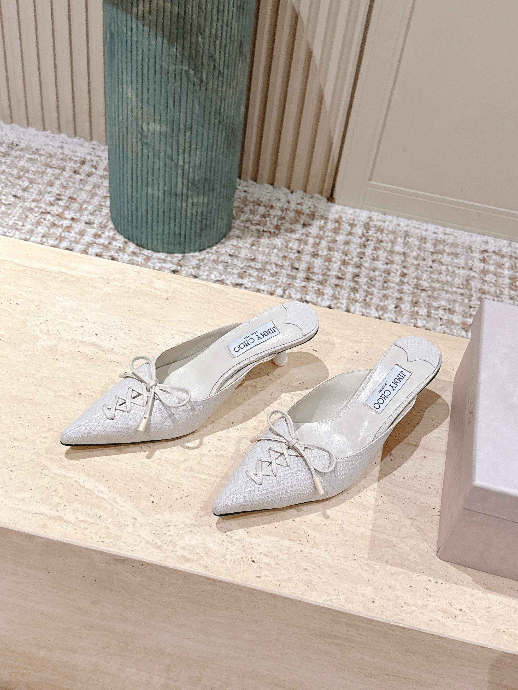 Jimmy Snake Embossed Scarlett Mule 50mm White Cowhide 431847