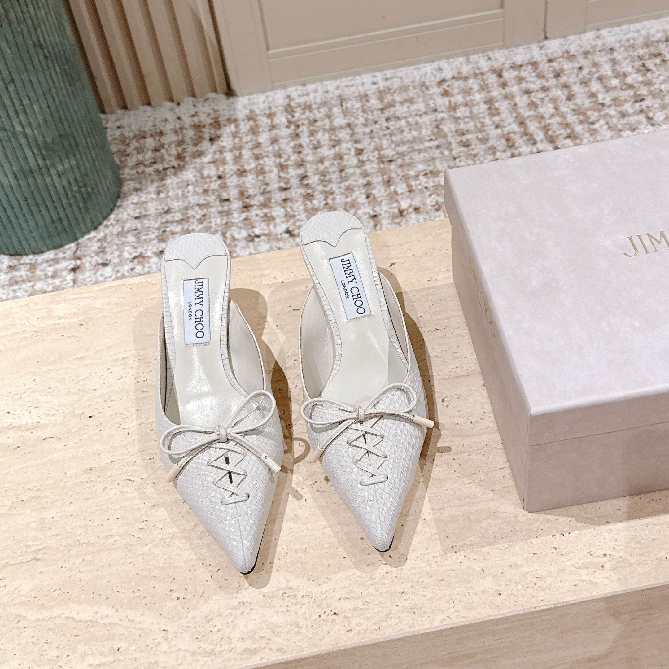Jimmy Snake Embossed Scarlett Mule 50mm White Cowhide 431847