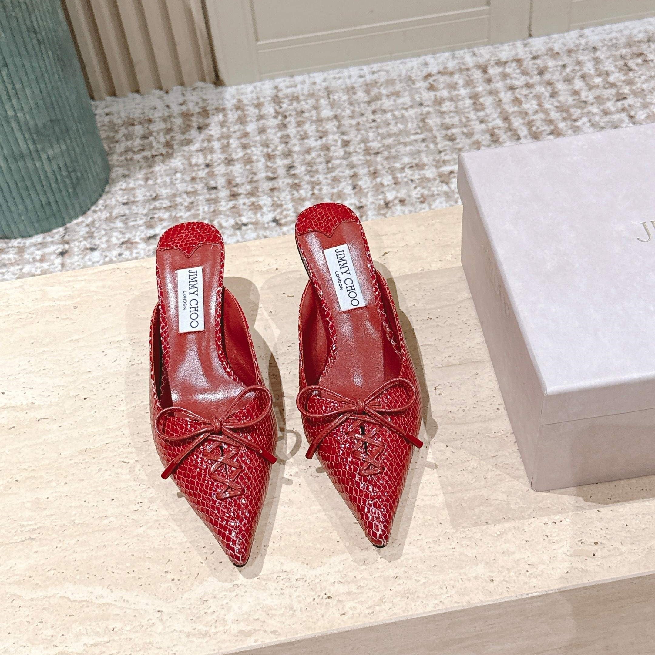 Jimmy Snake Embossed Scarlett Mule 50mm Red Cowhide 431848