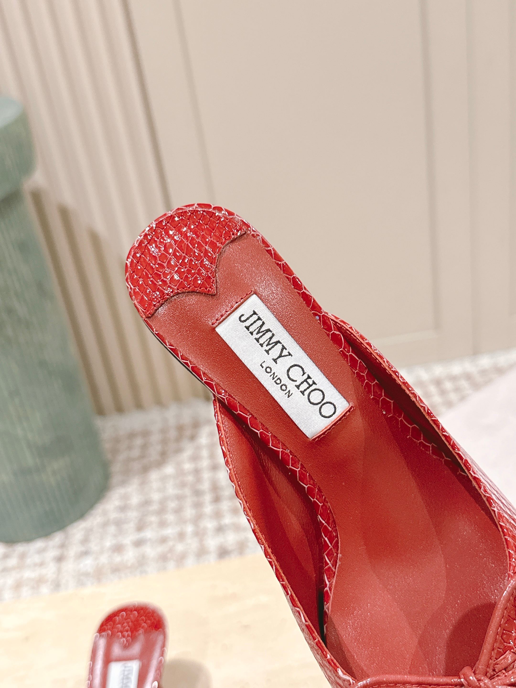 Jimmy Snake Embossed Scarlett Mule 50mm Red Cowhide 431848