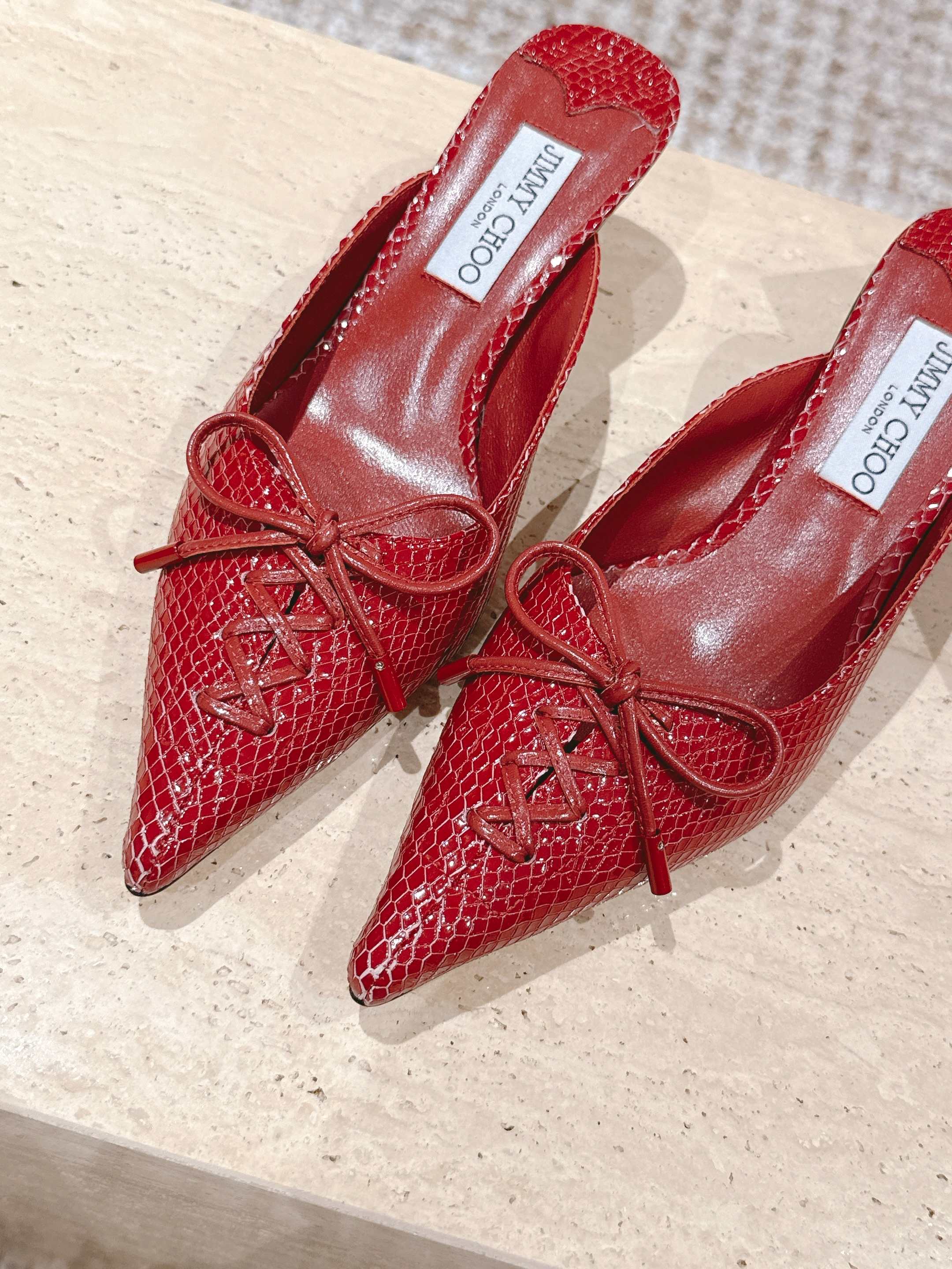 Jimmy Snake Embossed Scarlett Mule 50mm Red Cowhide 431848