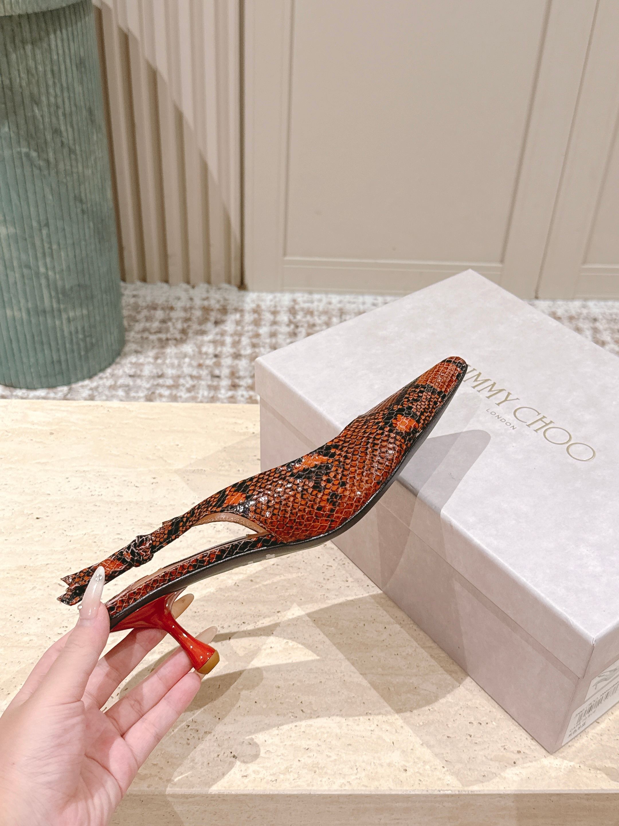 Jimmy Scarlett Leopard-Print Snake Embossed Slingback 50mm Brown Cowhide 431850