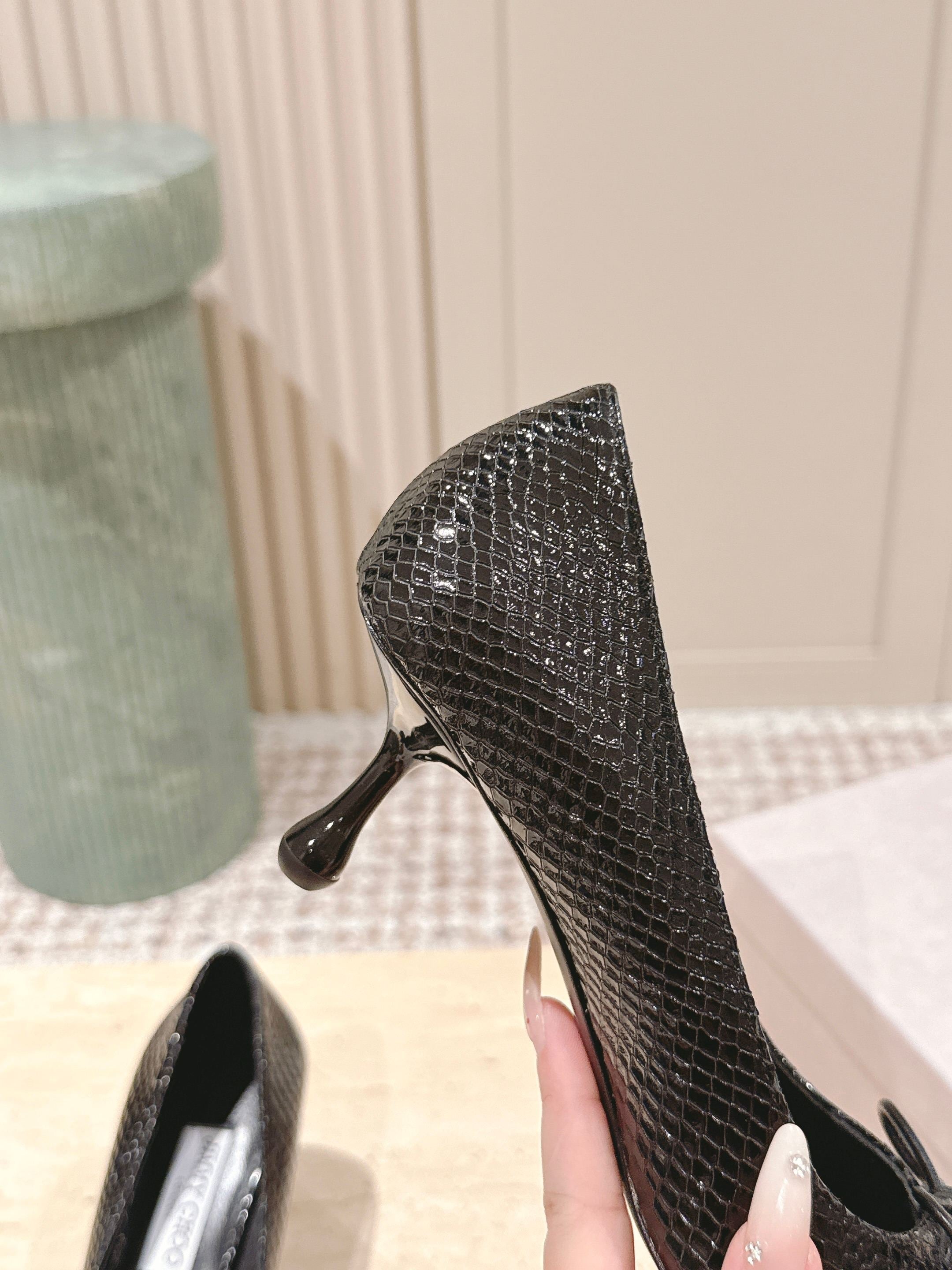 Jimmy Scarlett Snake Embossed Pumps 50mm Black Cowhide 431851