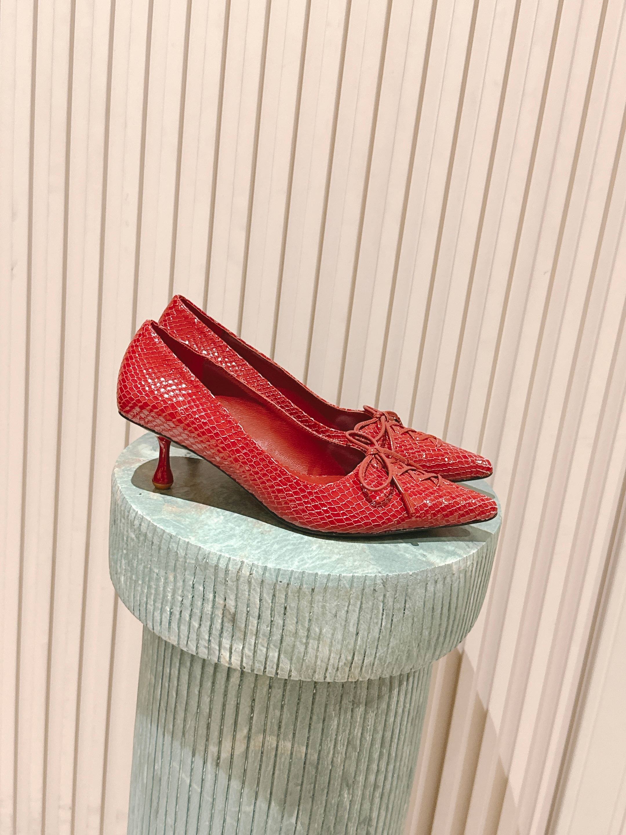 Jimmy Scarlett Snake Embossed Pumps 50mm Red Cowhide 431853