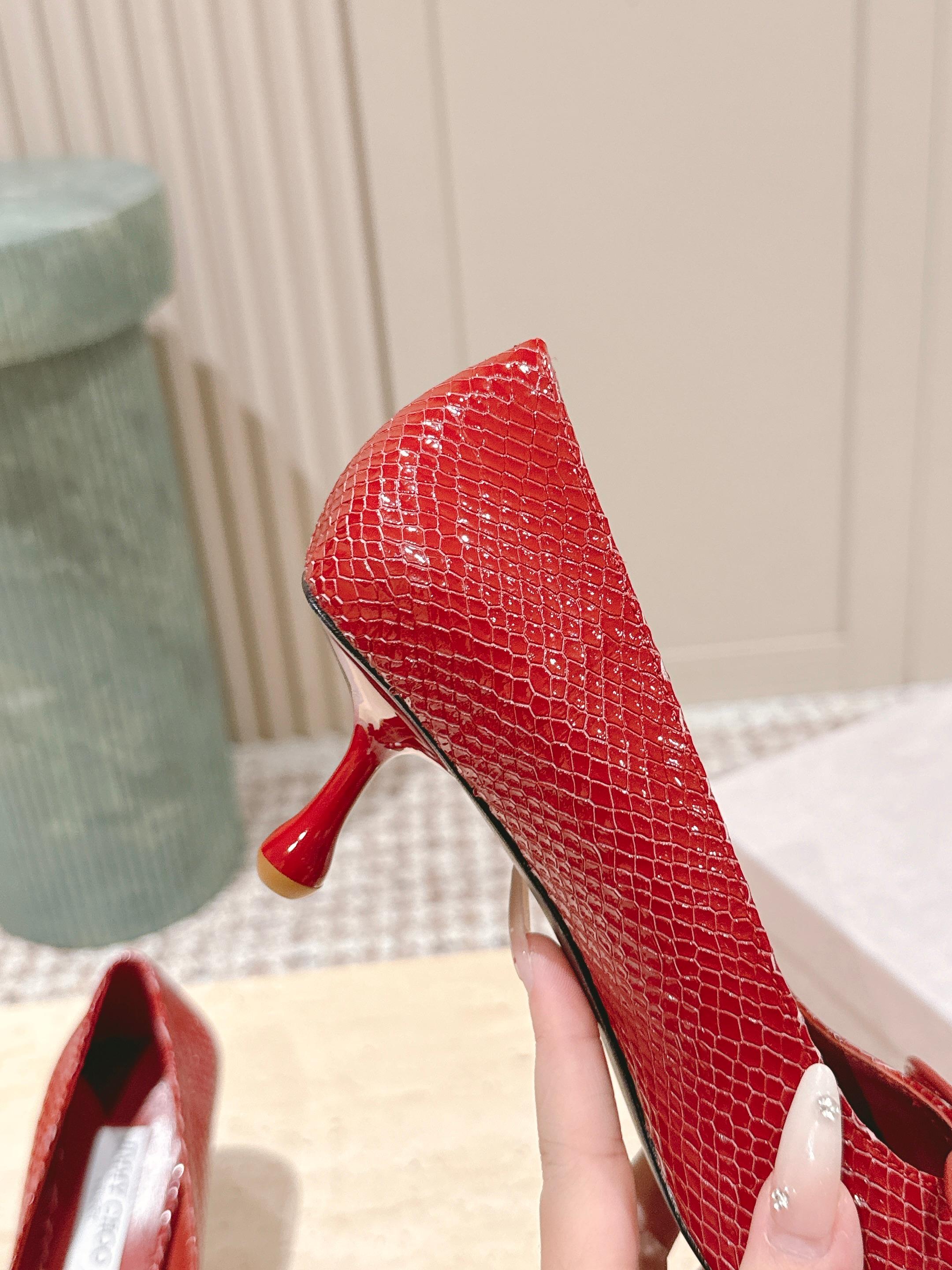 Jimmy Scarlett Snake Embossed Pumps 50mm Red Cowhide 431853
