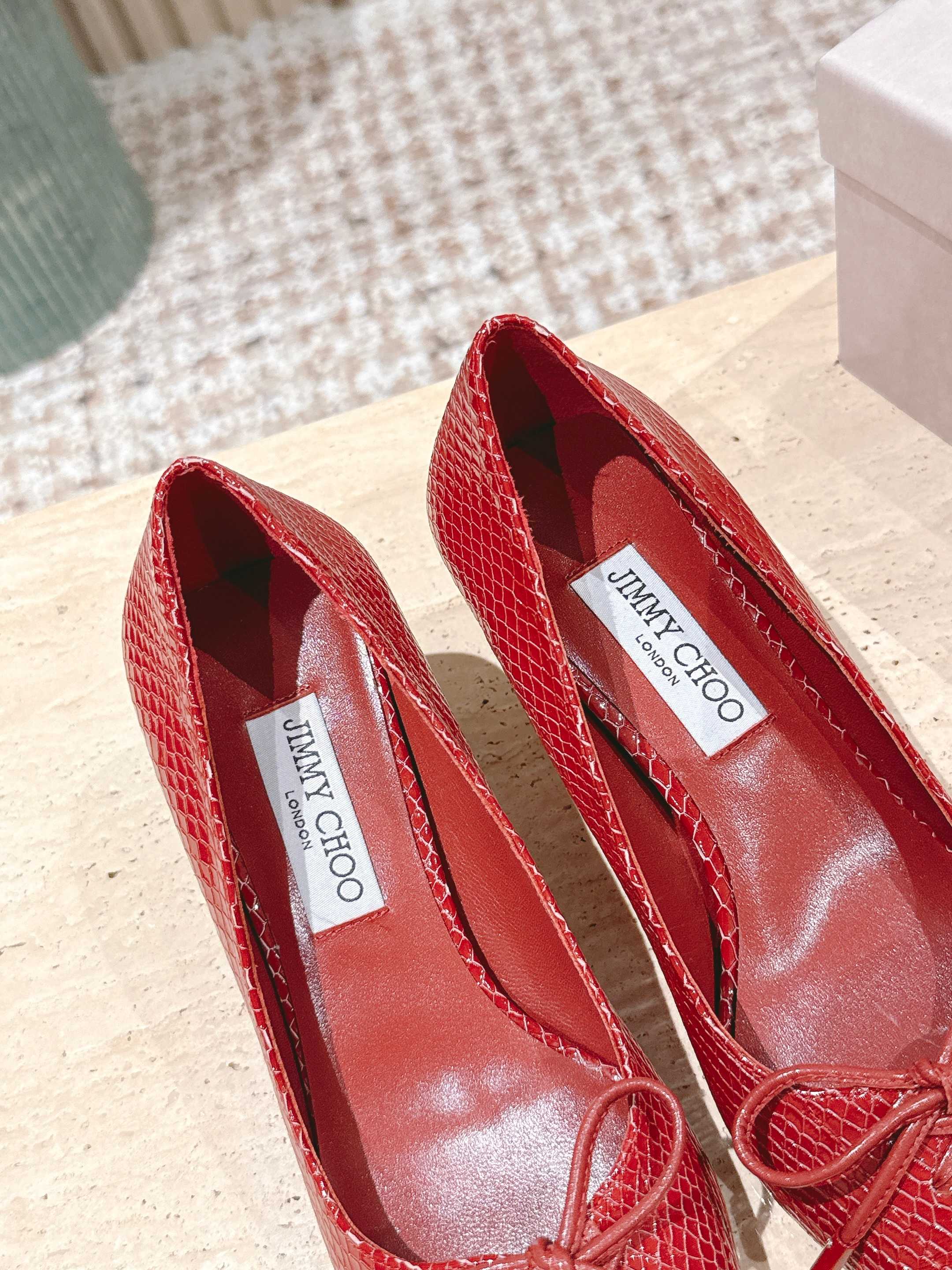 Jimmy Scarlett Snake Embossed Pumps 50mm Red Cowhide 431853