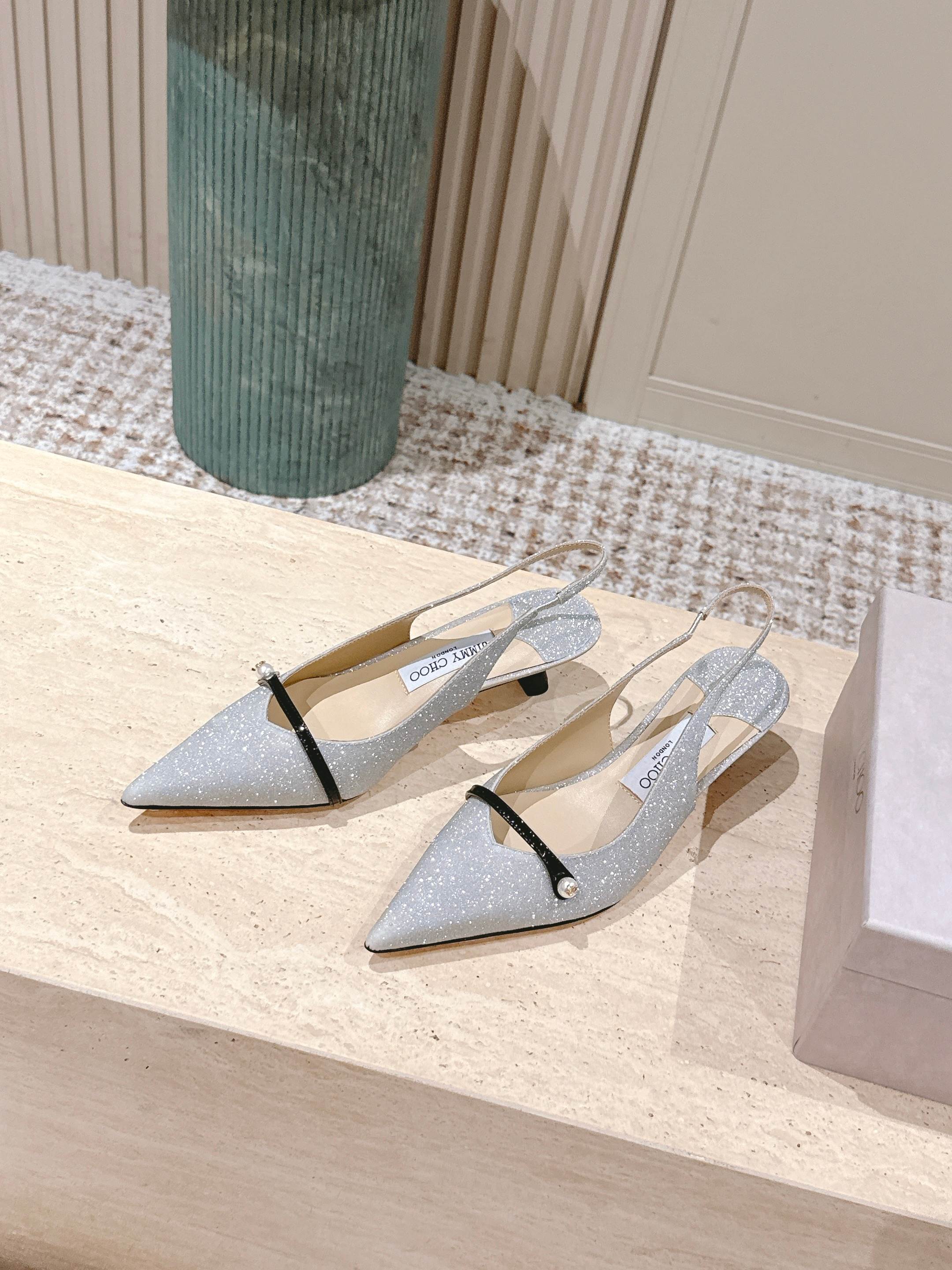 Jimmy 25 Amita Slingback 45mm Sliver Glitter & Patent Leather 431860