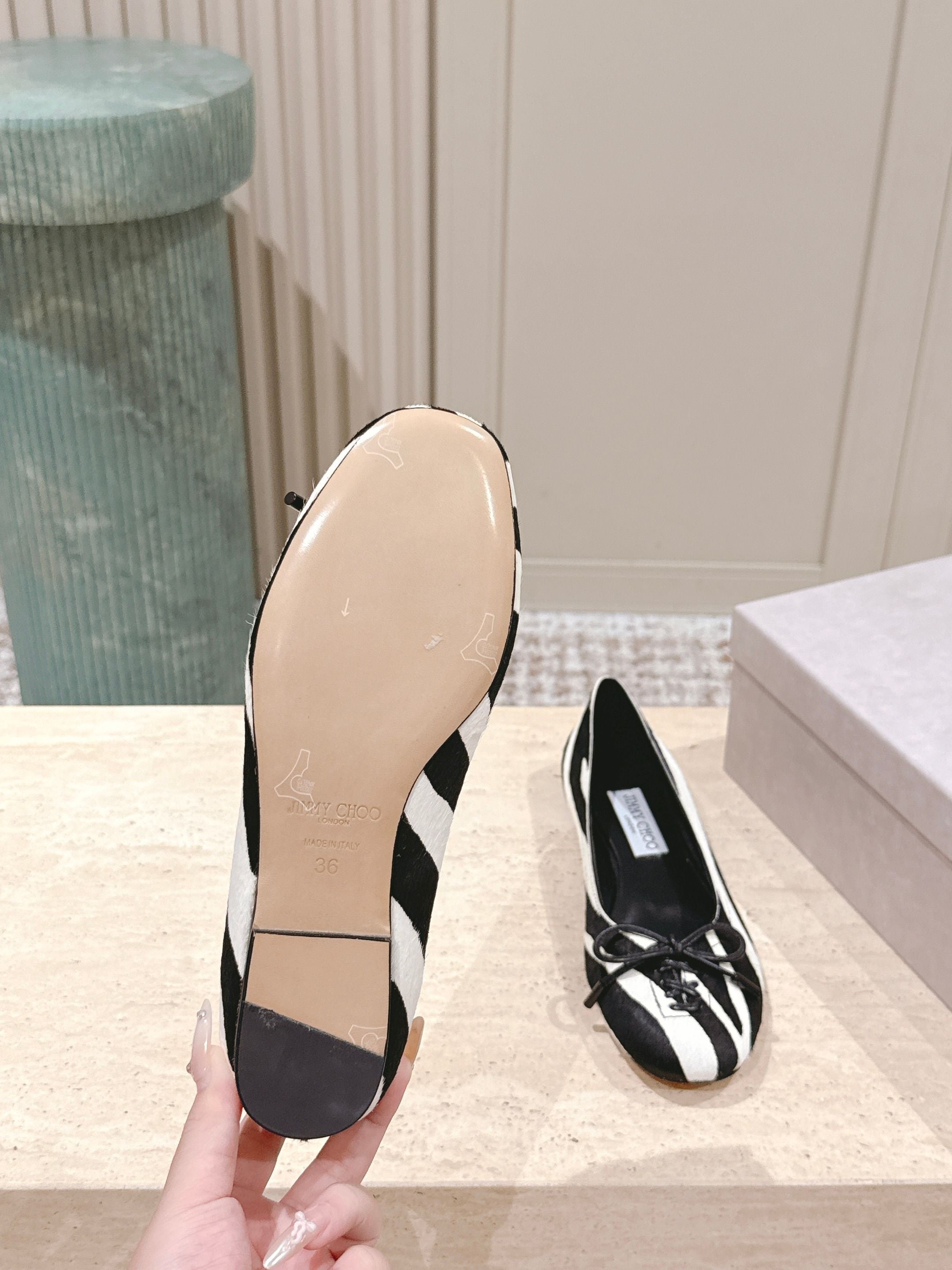 Jimmy 25s Ballet Flats 10mm Black White Zebra Hair & Sheepskin 431866
