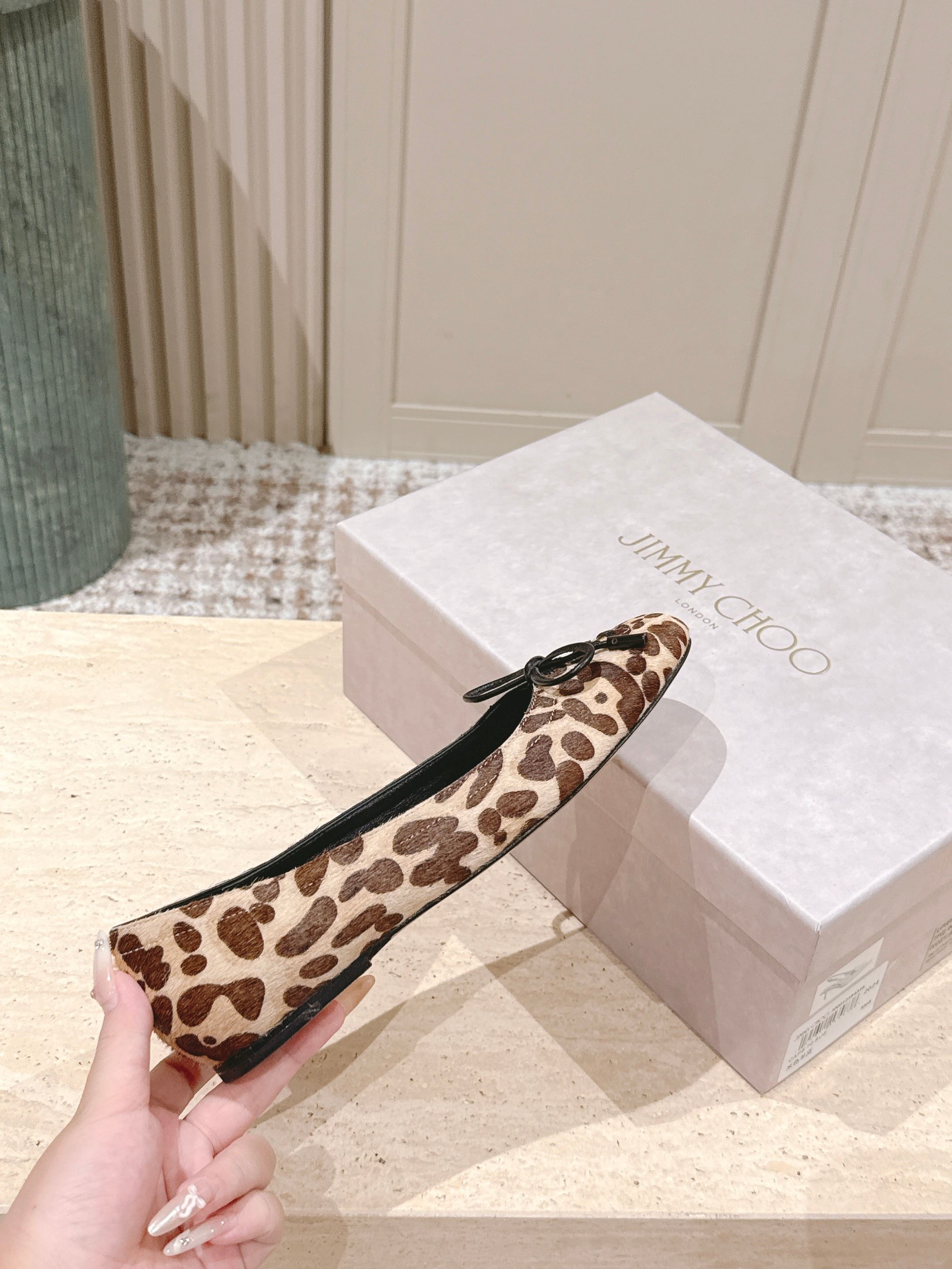 Jimmy 25s Leopard-Print Ballet Flats 10mm Zebra Hair & Sheepskin 431867