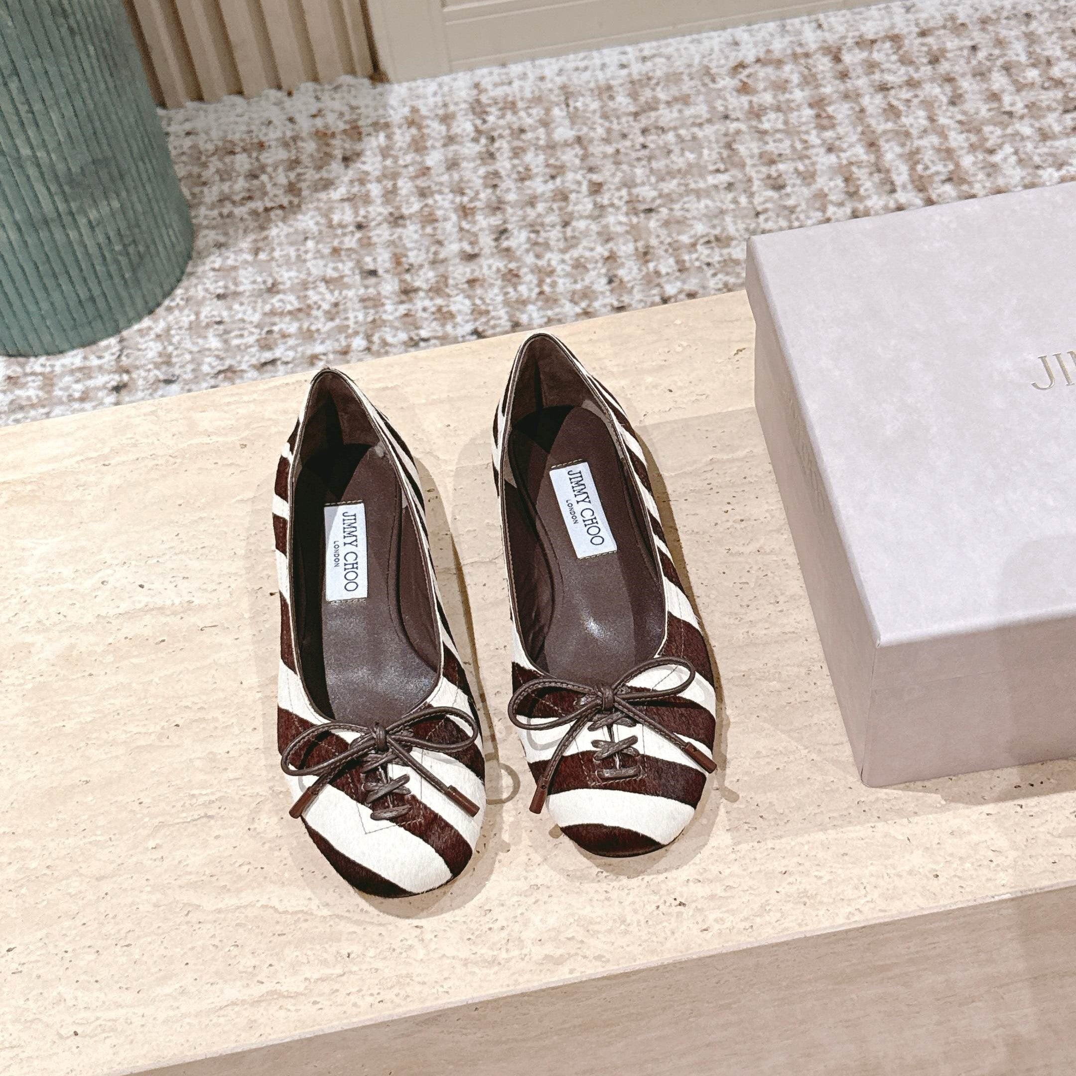 Jimmy 25s Ballet Flats 10mm Brown White Zebra Hair & Sheepskin 431868