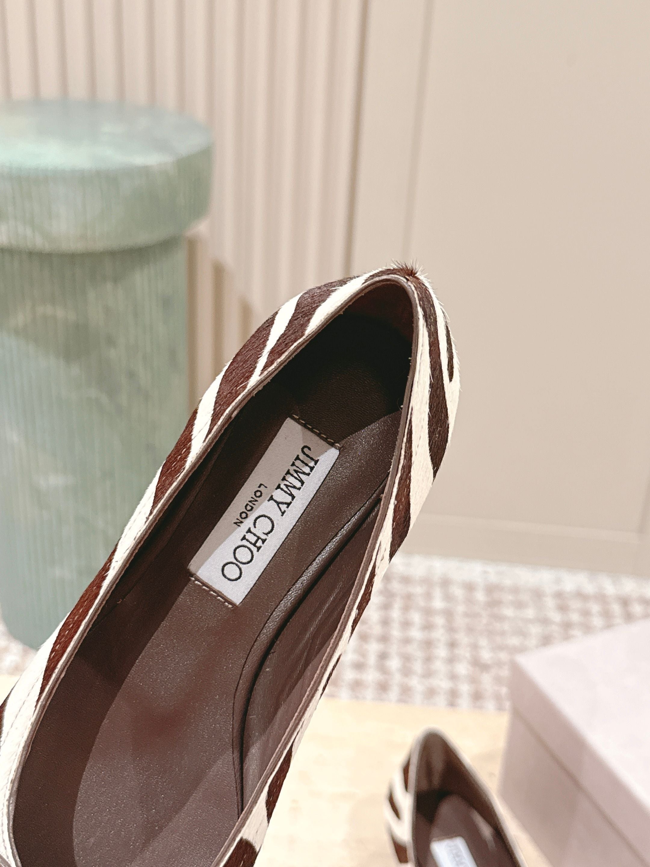 Jimmy 25s Ballet Flats 10mm Brown White Zebra Hair & Sheepskin 431868