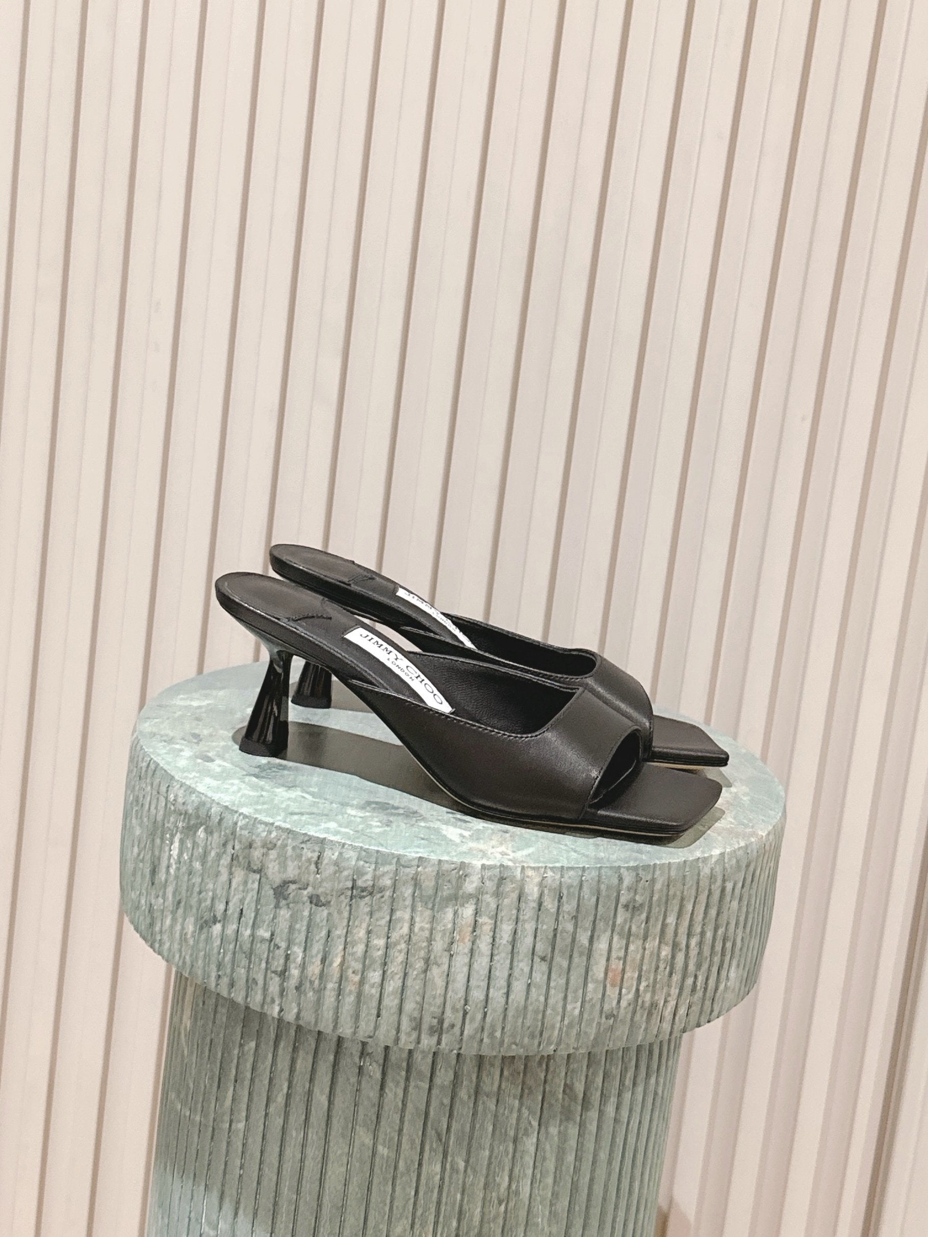Jimmy 25s Skye Satin Mules 70mm Black Leather 431870