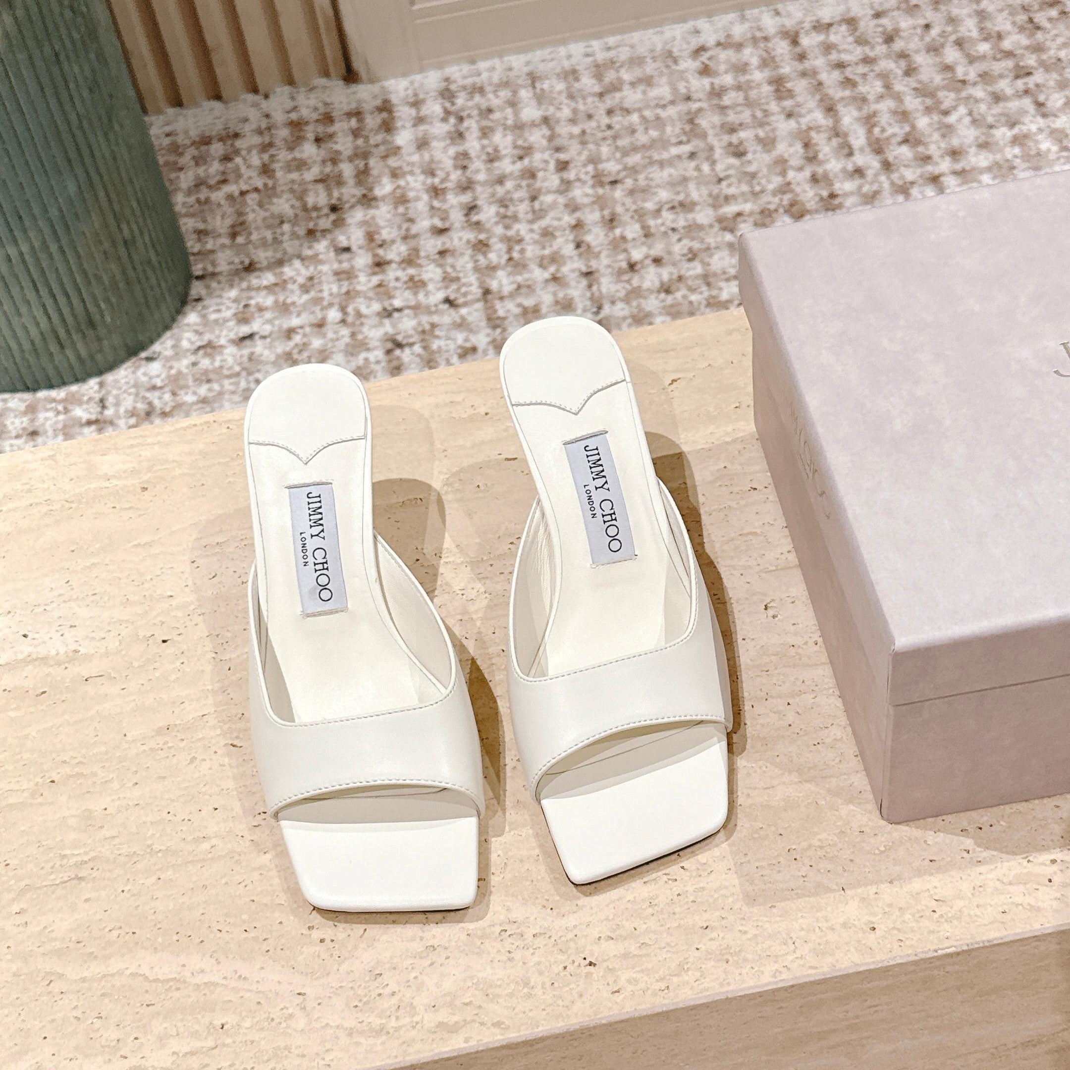 Jimmy 25s Skye Satin Mules 70mm White Leather 431871