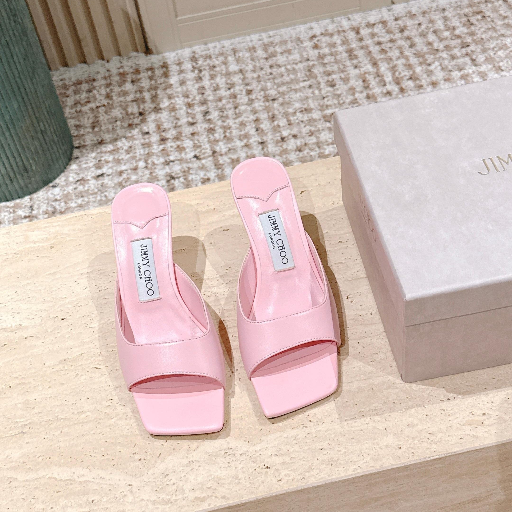 Jimmy 25s Skye Satin Mules 70mm Pink Leather 431872