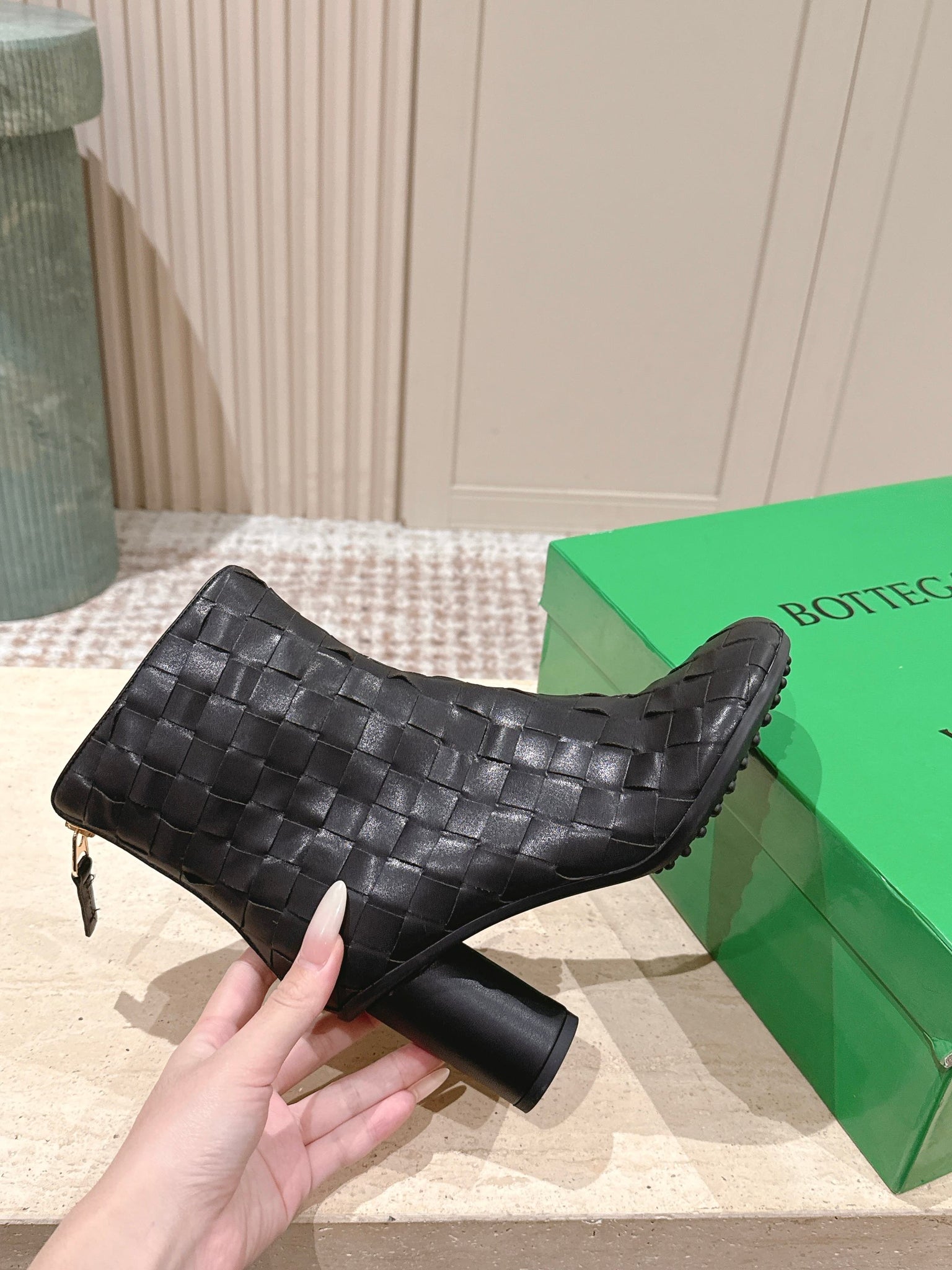 BV 26s Boots 8.5cm Black Intrecciato Lambskin