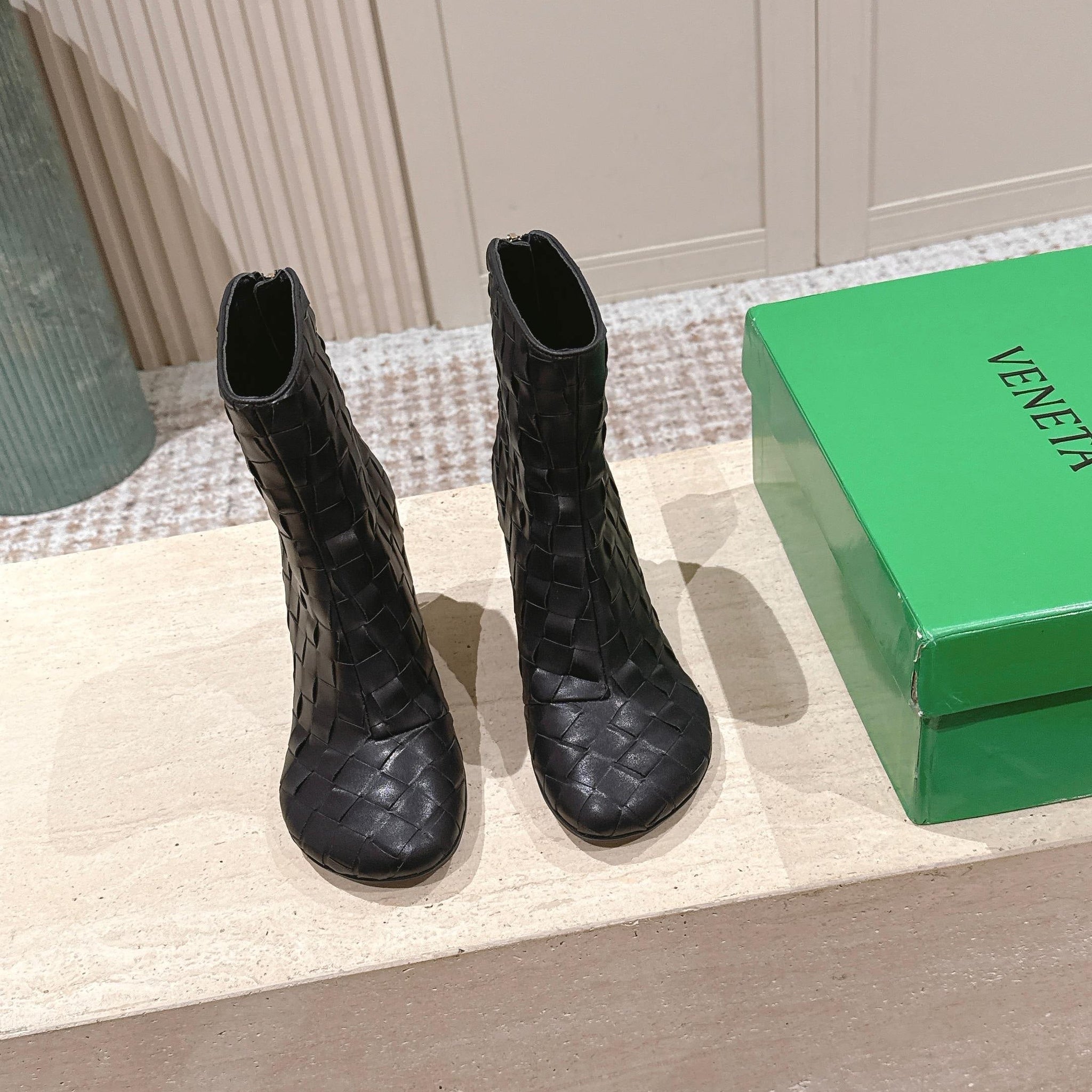 BV 26s Boots 8.5cm Black Intrecciato Lambskin