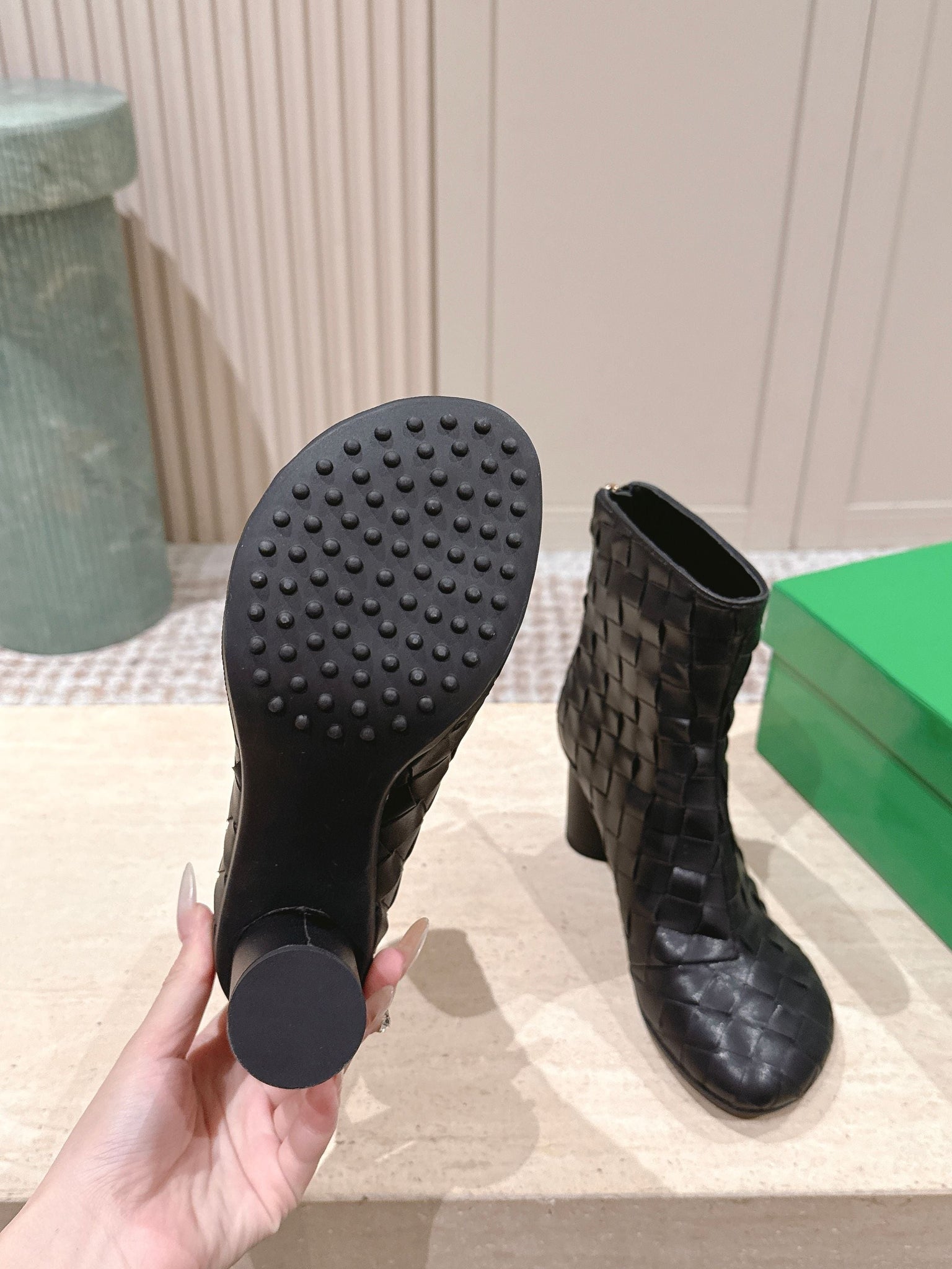 BV 26s Boots 8.5cm Black Intrecciato Lambskin
