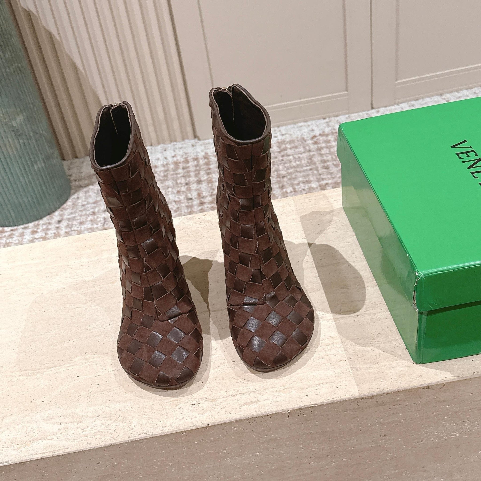 BV 26s Boots 8.5cm Dark Brown Intrecciato Suede Lambskin