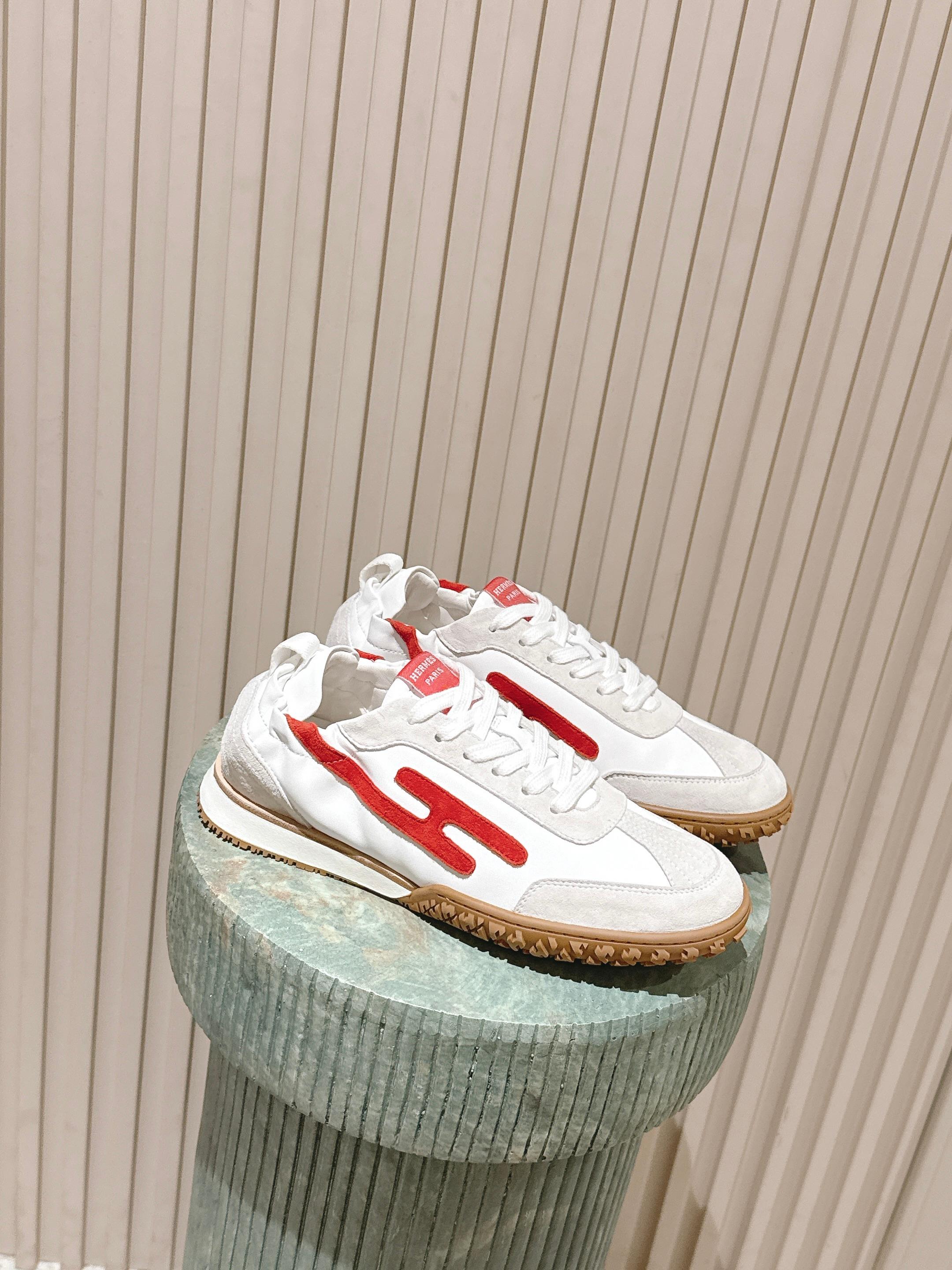 HM Jet Sneaker White Light Grey Red Suede Calfskin 583756