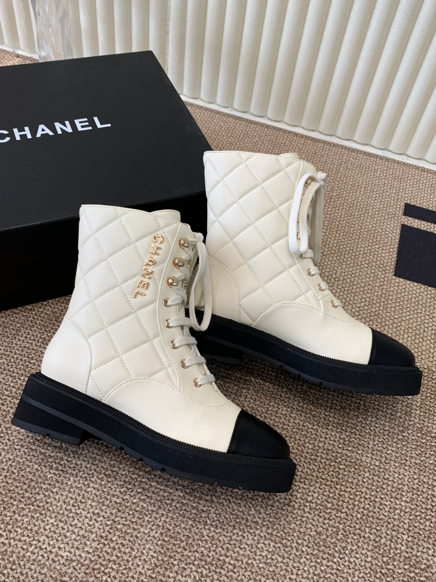 Chanel Electric Show  Ankle Boot  Cream and Black Leather 507521