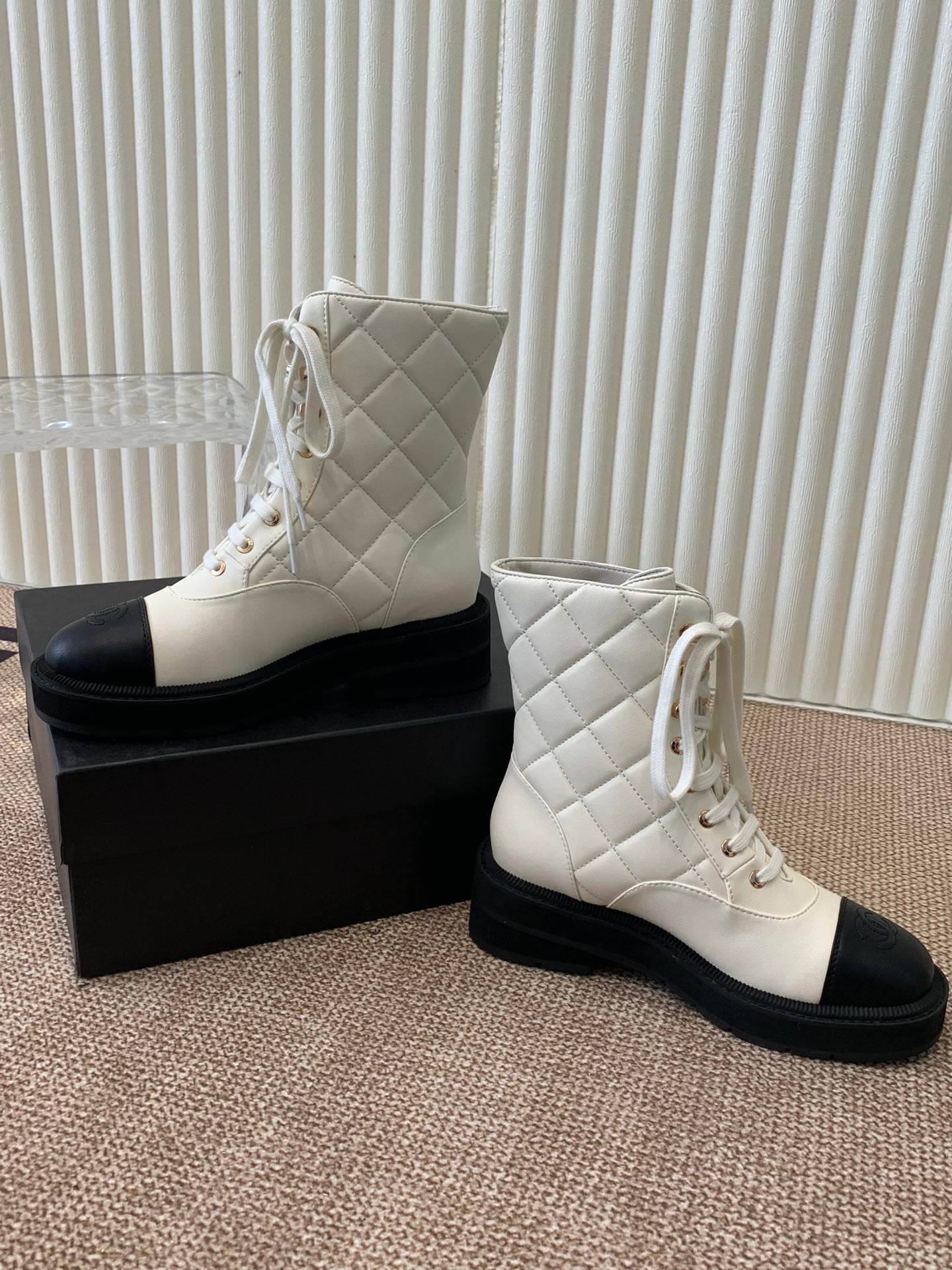 Chanel Electric Show  Ankle Boot  Cream and Black Leather 507521