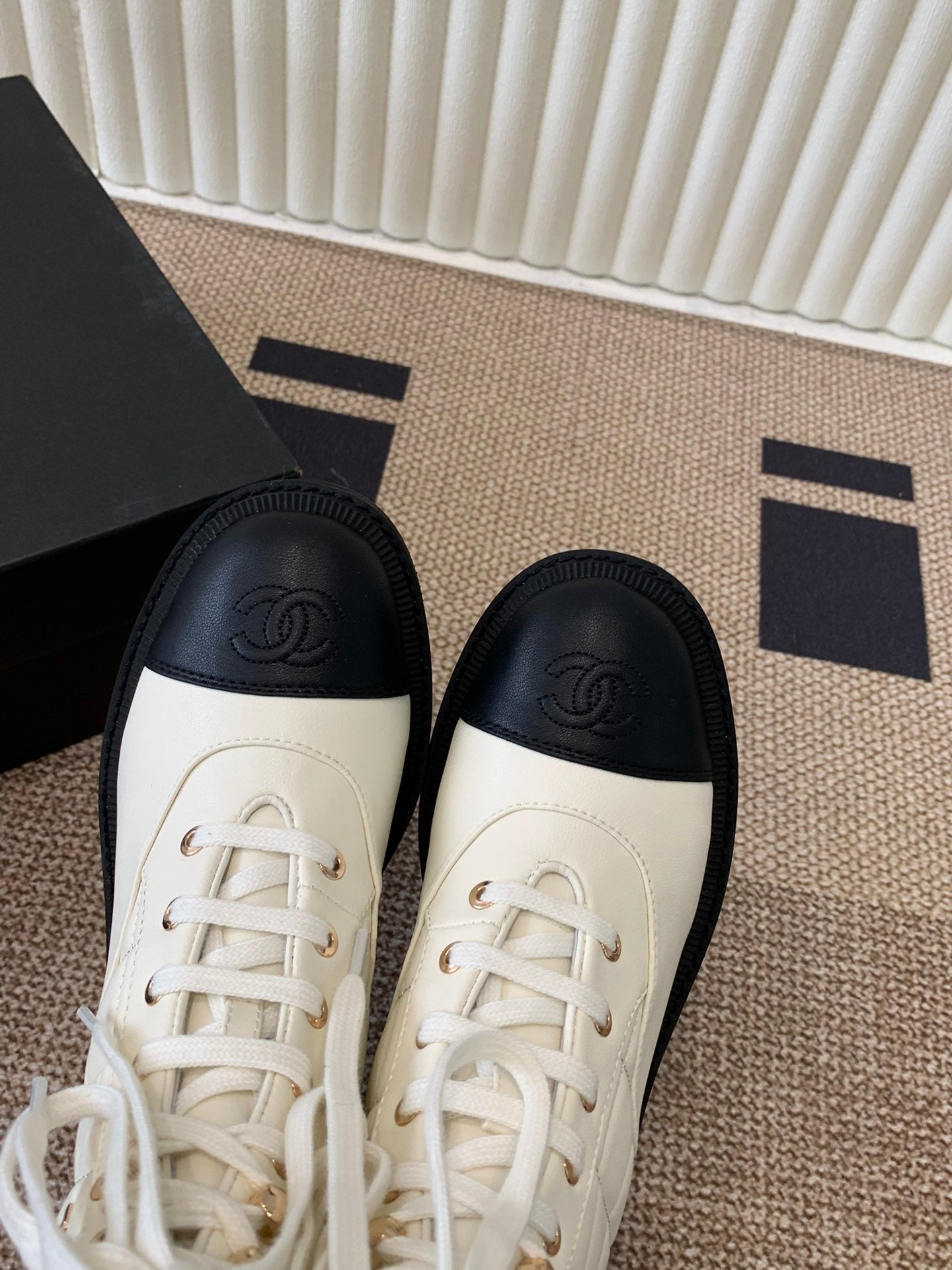 Chanel Electric Show  Ankle Boot  Cream and Black Leather 507521