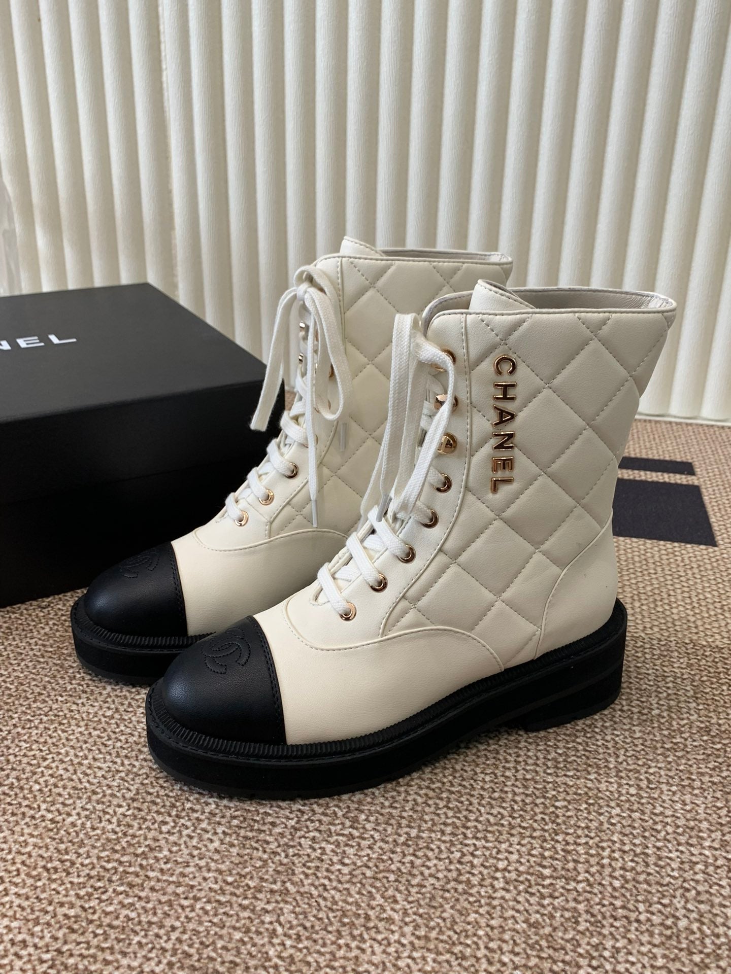 Chanel Electric Show  Ankle Boot  Cream and Black Leather 507521