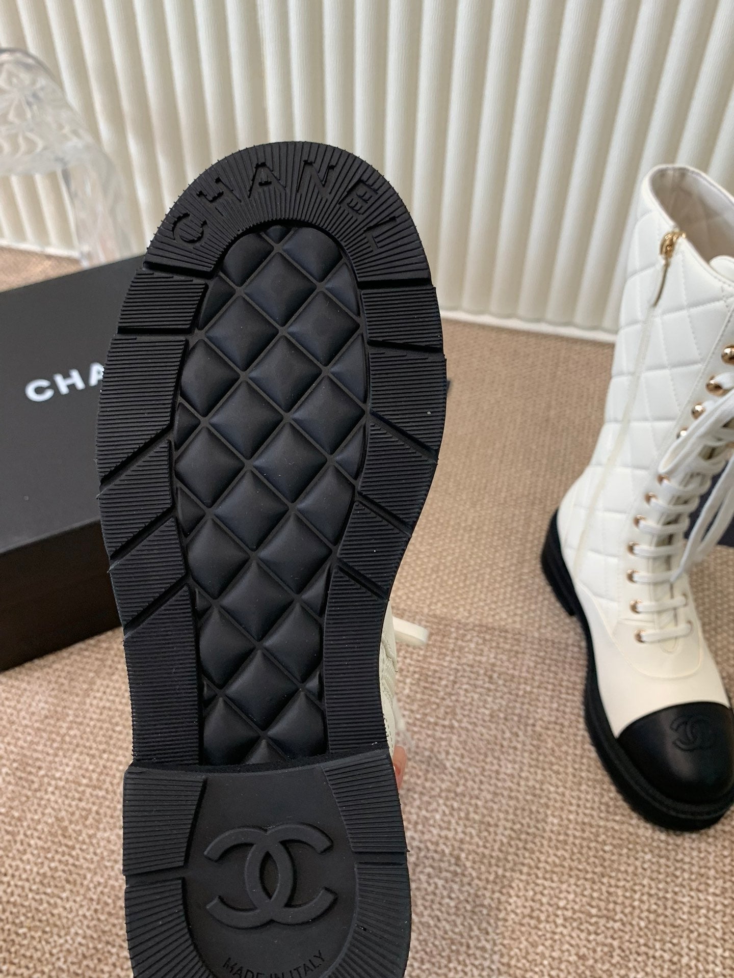 Chanel Electric Show   Boot  Cream and Black Leather 507522