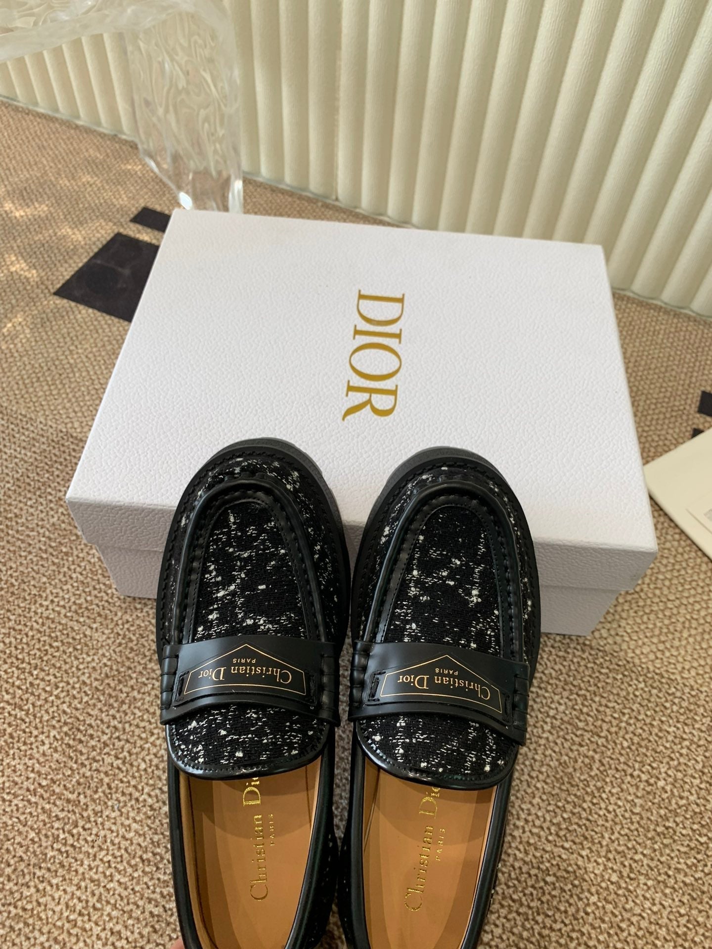 CD Boy Platform Loafer In Black Tweed Fabric And Cowhide 113487