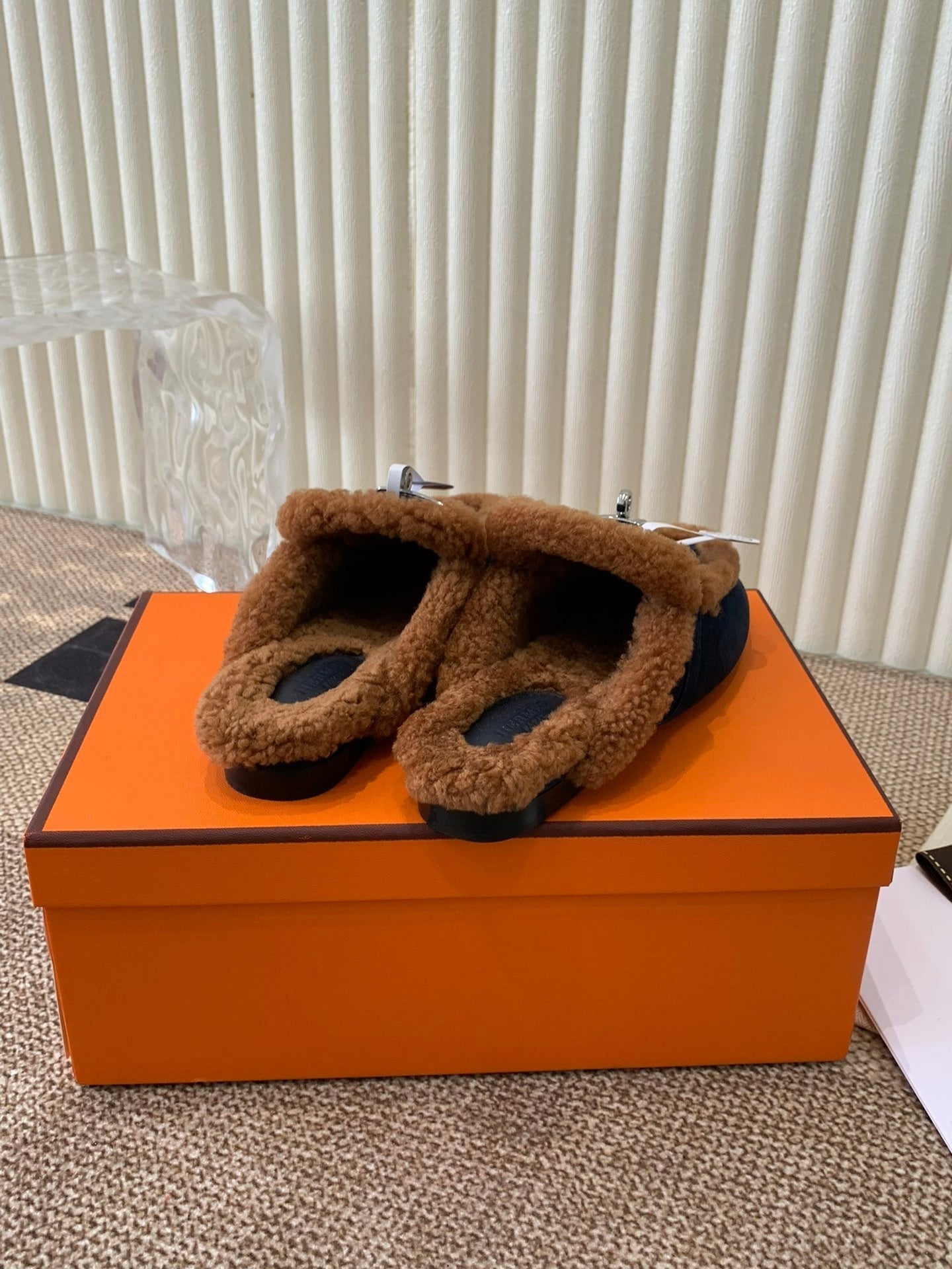 HM Oz Mule In Navy Blue Suede Lined With Wool Fleece 113195