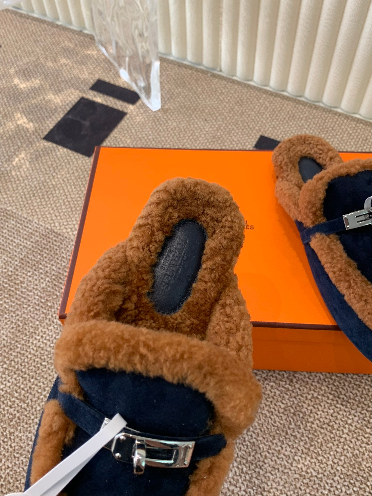 HM Oz Mule In Navy Blue Suede Lined With Wool Fleece 113195