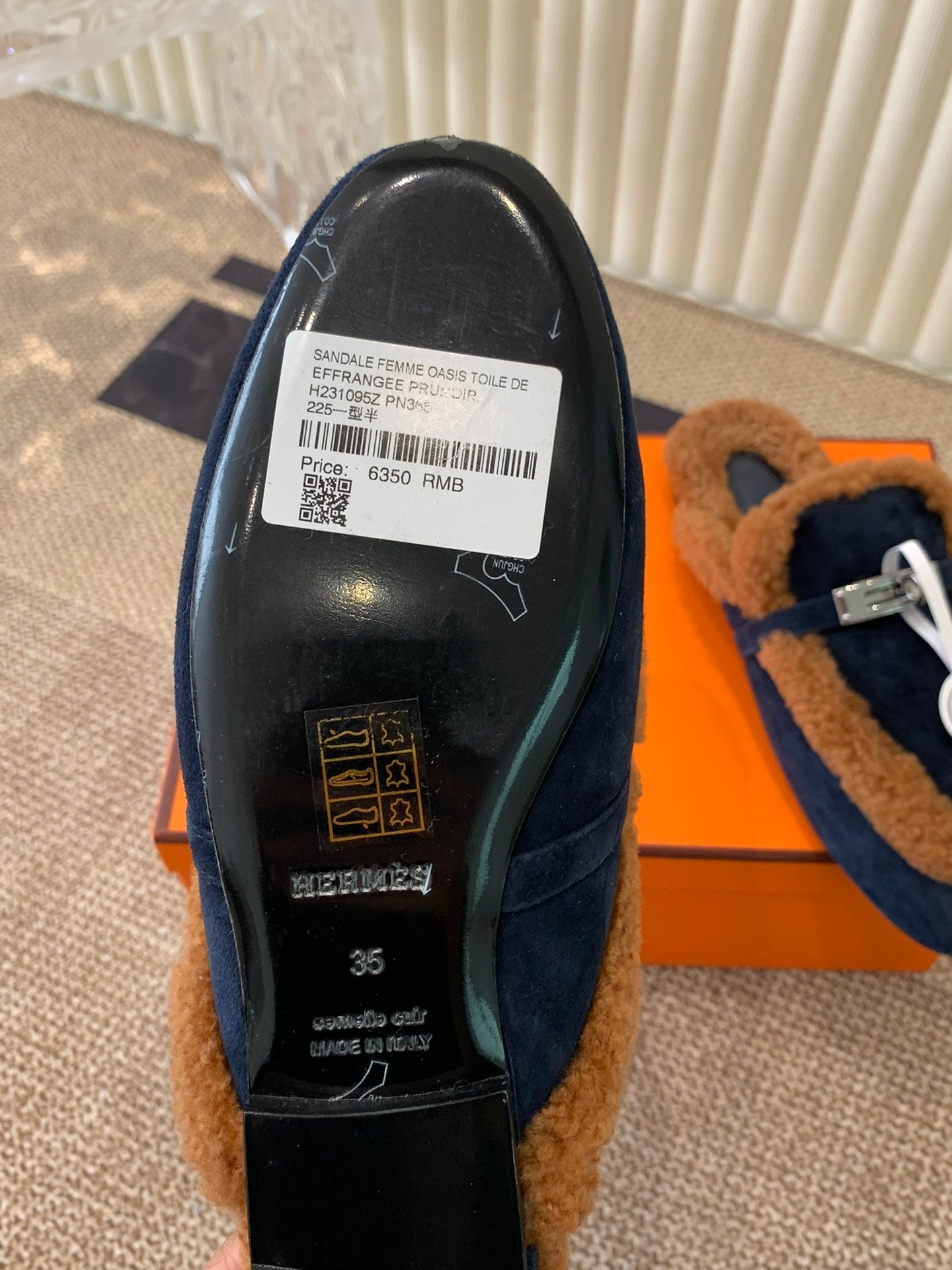 HM Oz Mule In Navy Blue Suede Lined With Wool Fleece 113195