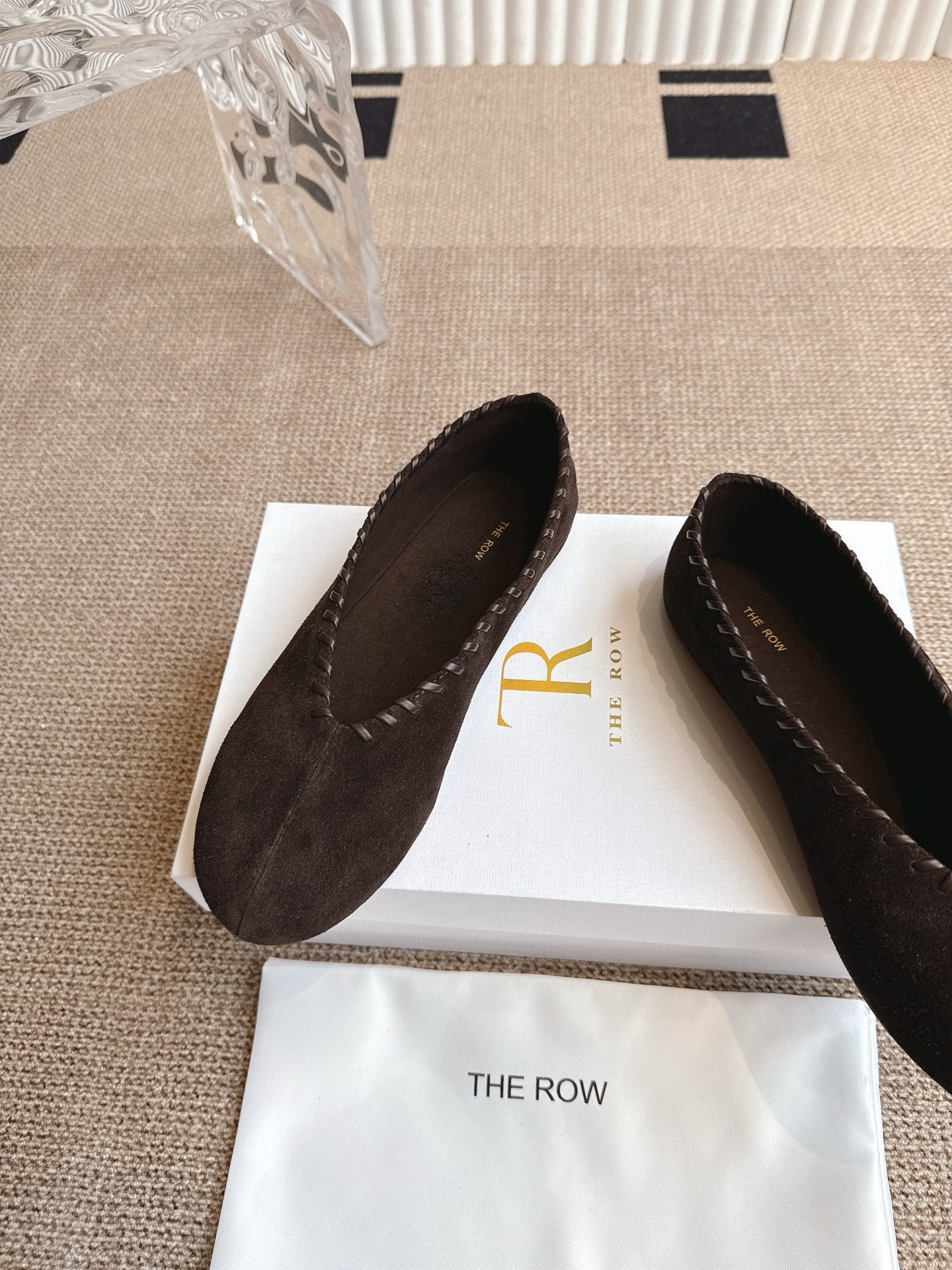 The Row 25ss Ballet Flat Dark Brown Nubuck Leather 443303