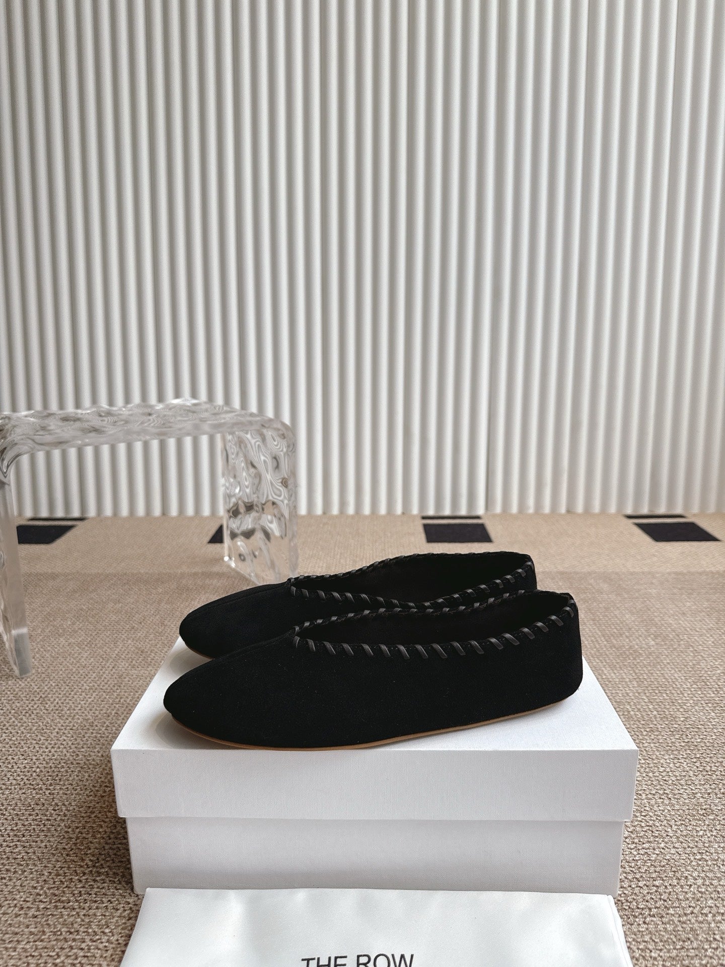 The Row 25ss Ballet Flat Black Nubuck Leather 443305