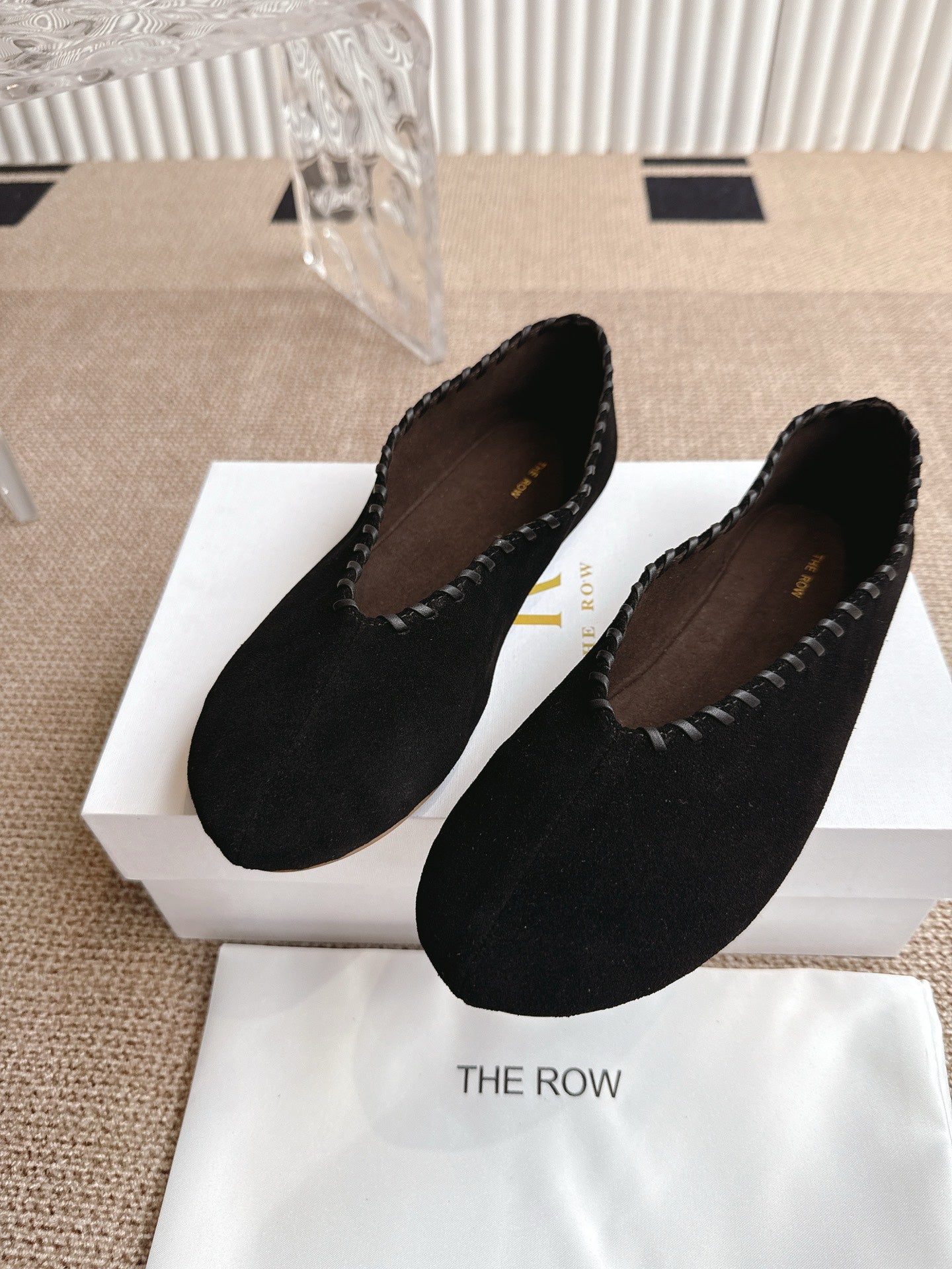 The Row 25ss Ballet Flat Black Nubuck Leather 443305