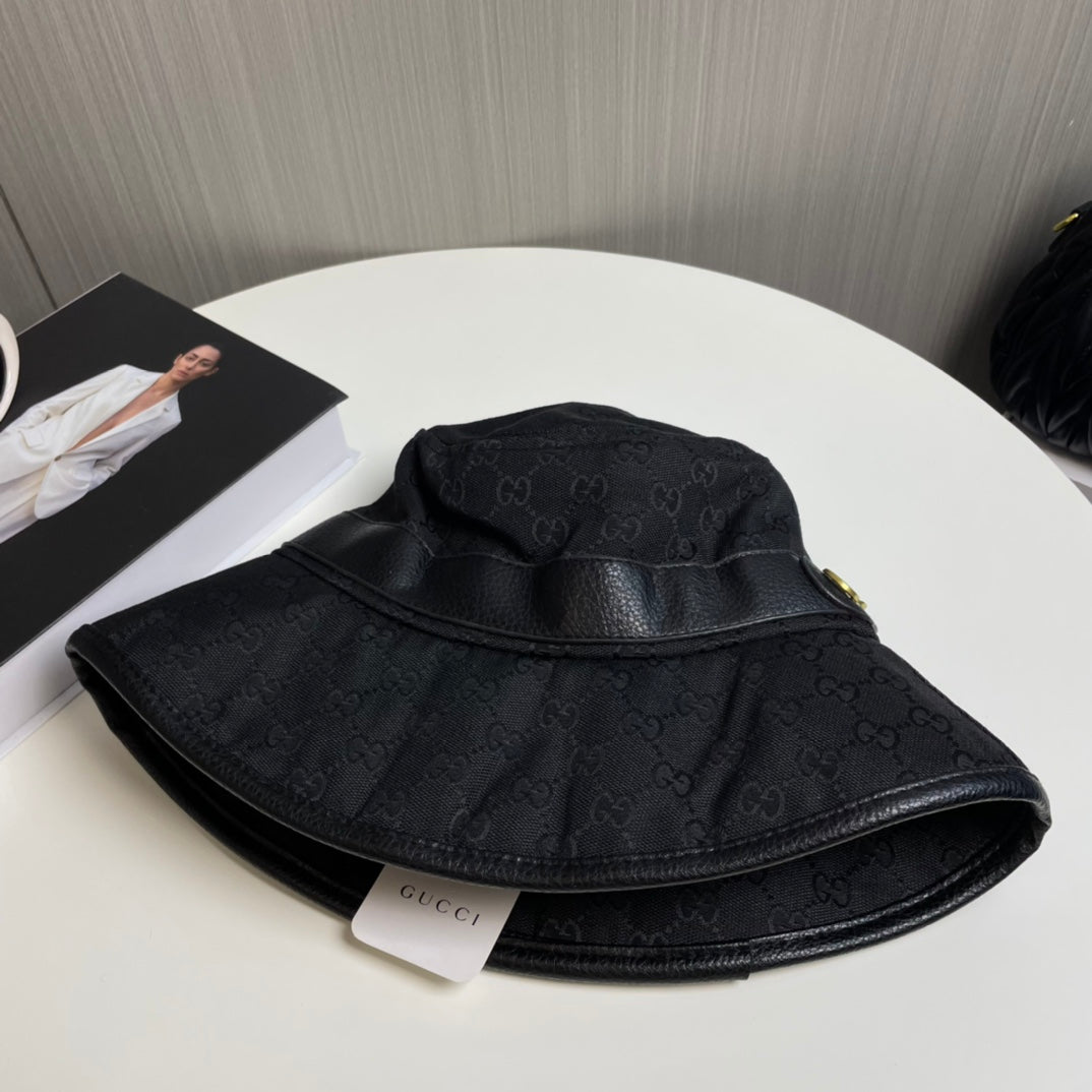 GG Bucket Hat Black Monogram 413184