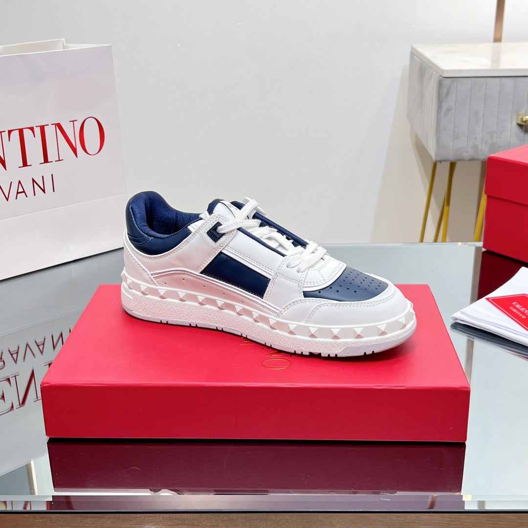 Valentino 25s Garavani Freedots Sneakers In White Mix Dark Navy Blue Lambskin