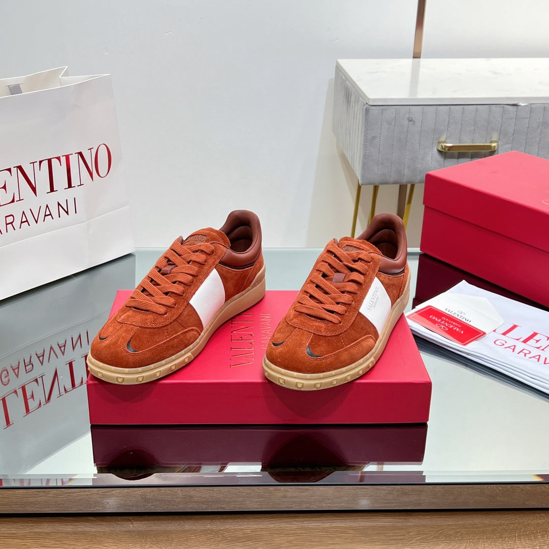 Valentino 25s Upvillage Sneakers In White Mix Dark Orange Suede