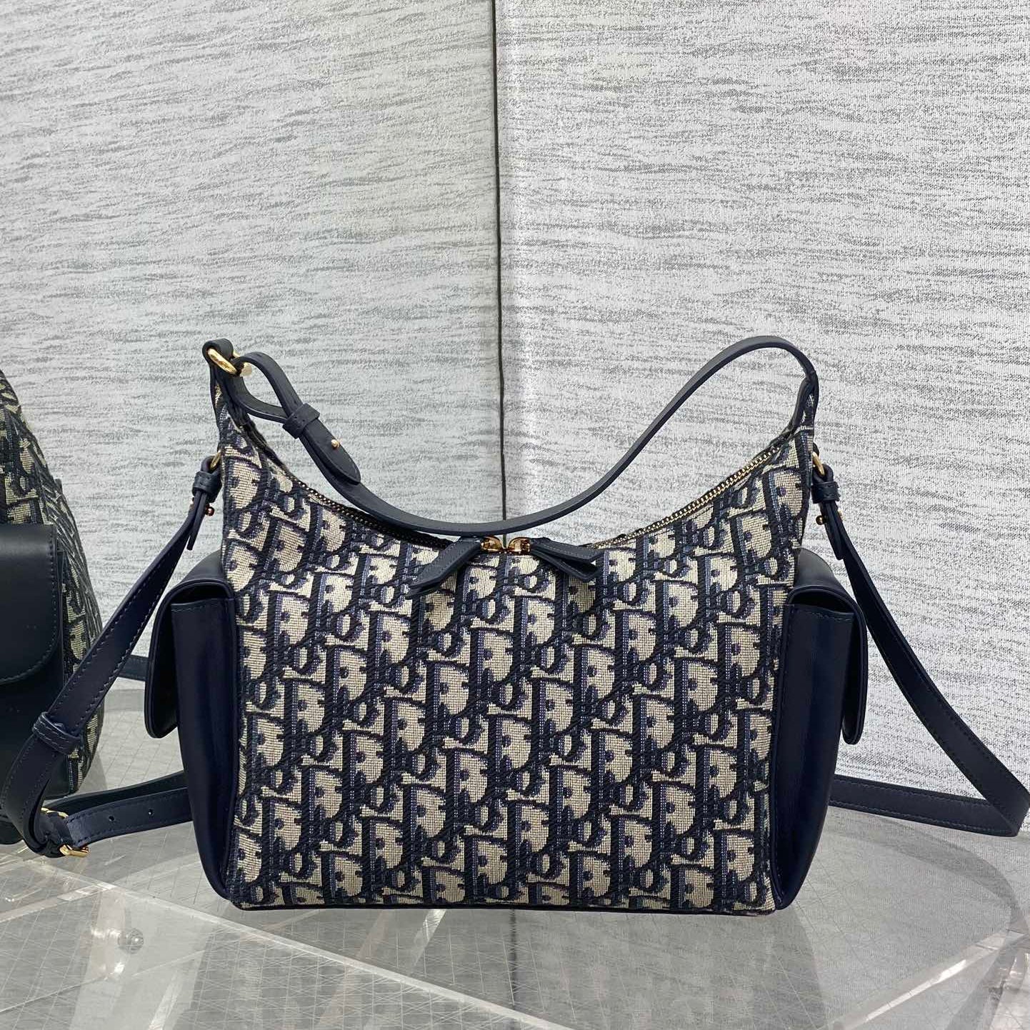 CD Medium Dream Bag 24 Blue Oblique Jacquard and Calfskin