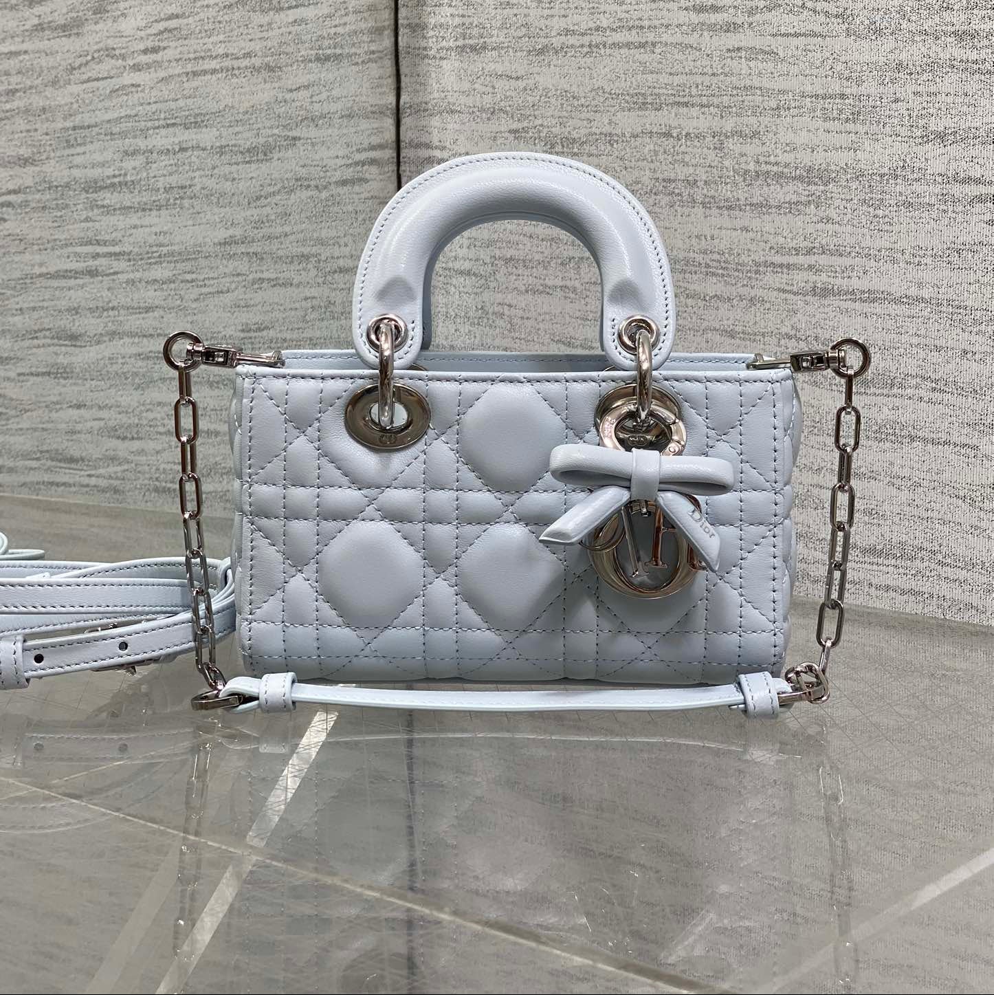 Dior 2026 Bow D-Joy Micro Bag 16cm Glacier Blue Lambskin