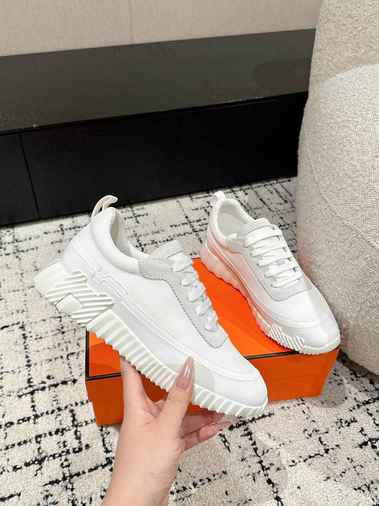 HM Sneaker In White Mesh Fabric 985316