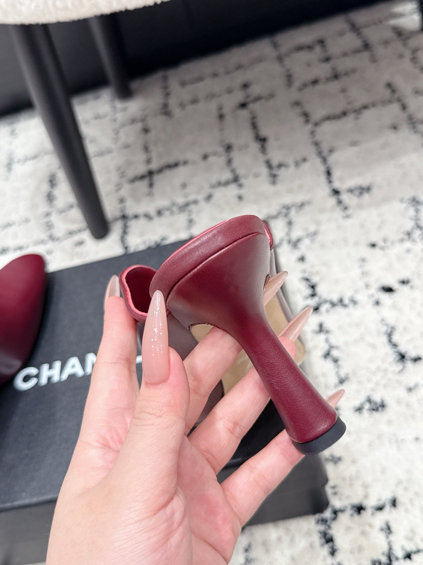 CC 26s Square Toe High Heels 9.5cm Burgundy White Sheepskin 880458
