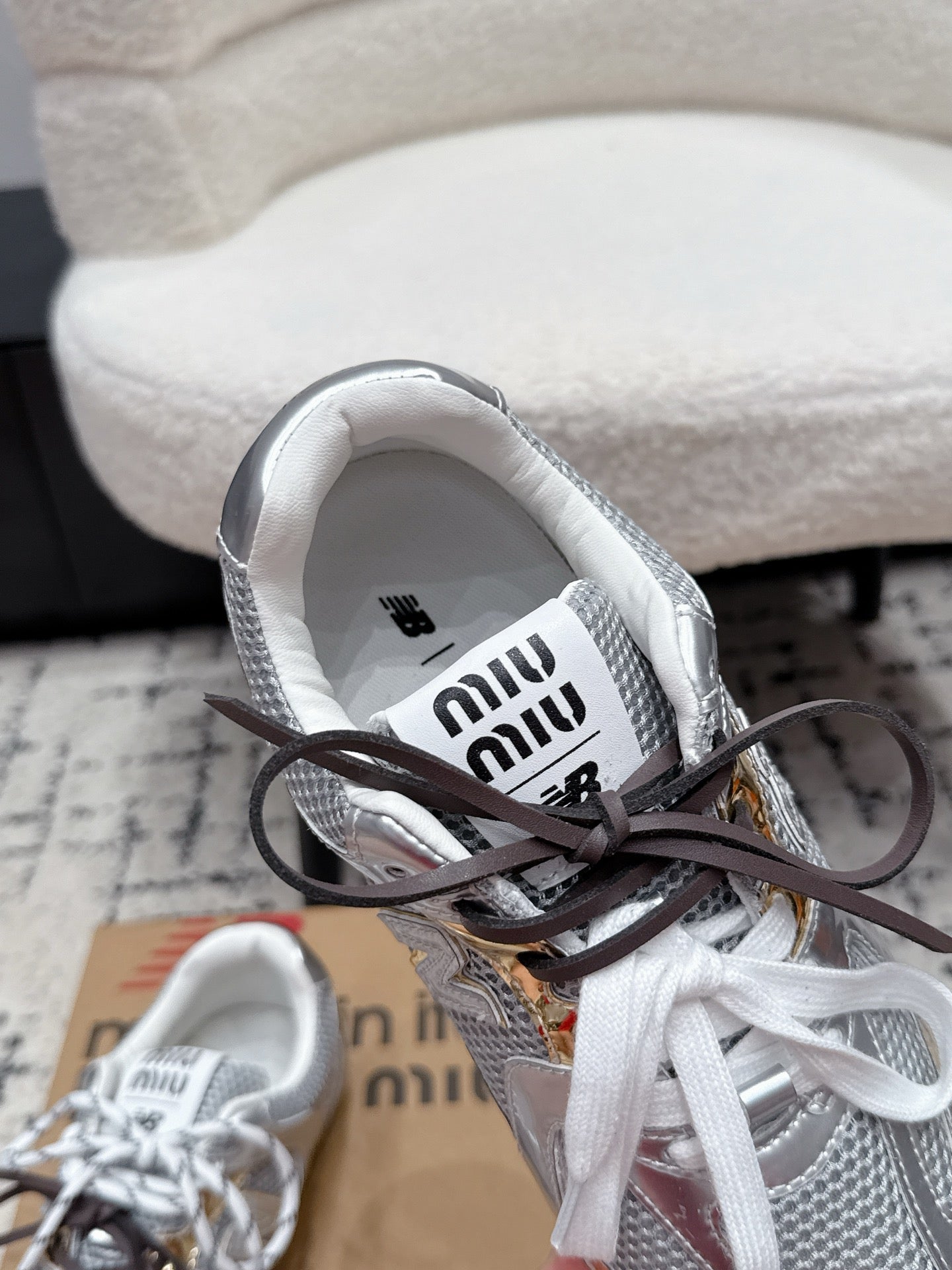 Miu 530 Casual Sneaker Sliver Mesh Metalic Leather 880614
