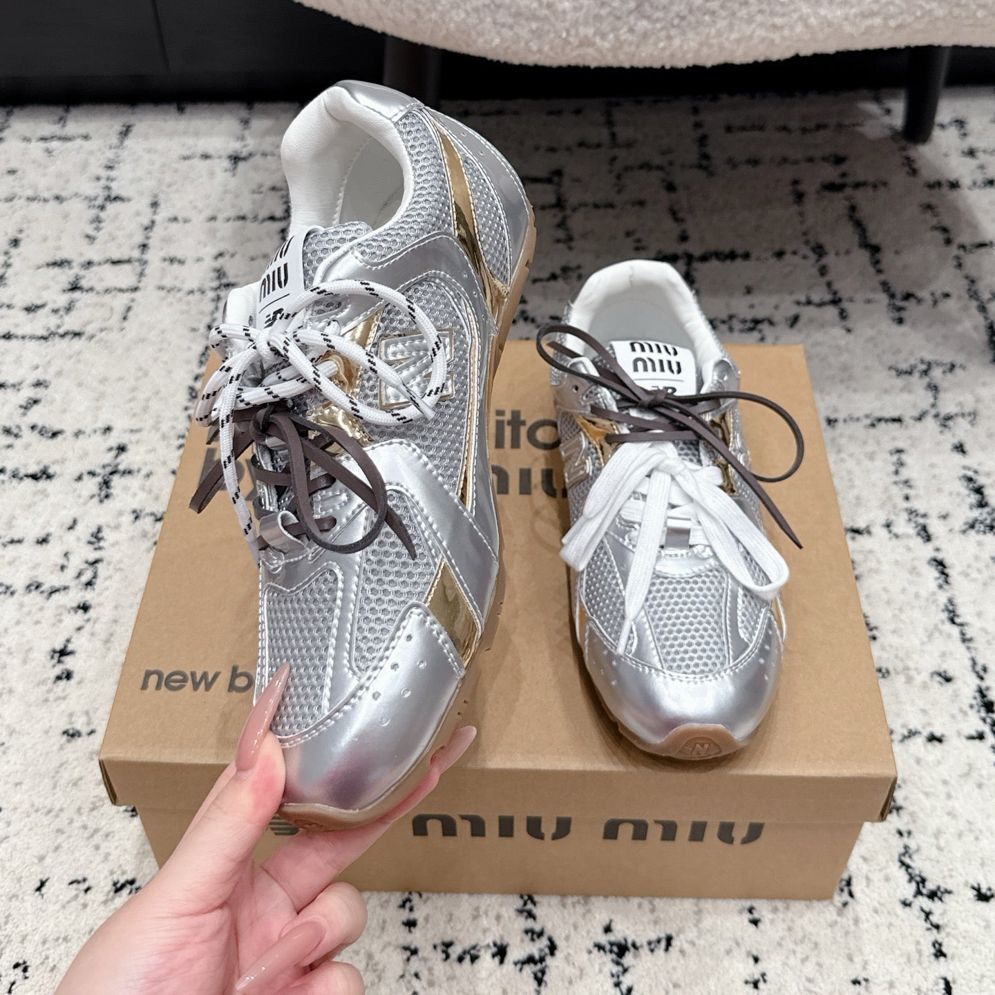Miu 530 Casual Sneaker Sliver Mesh Metalic Leather 880614